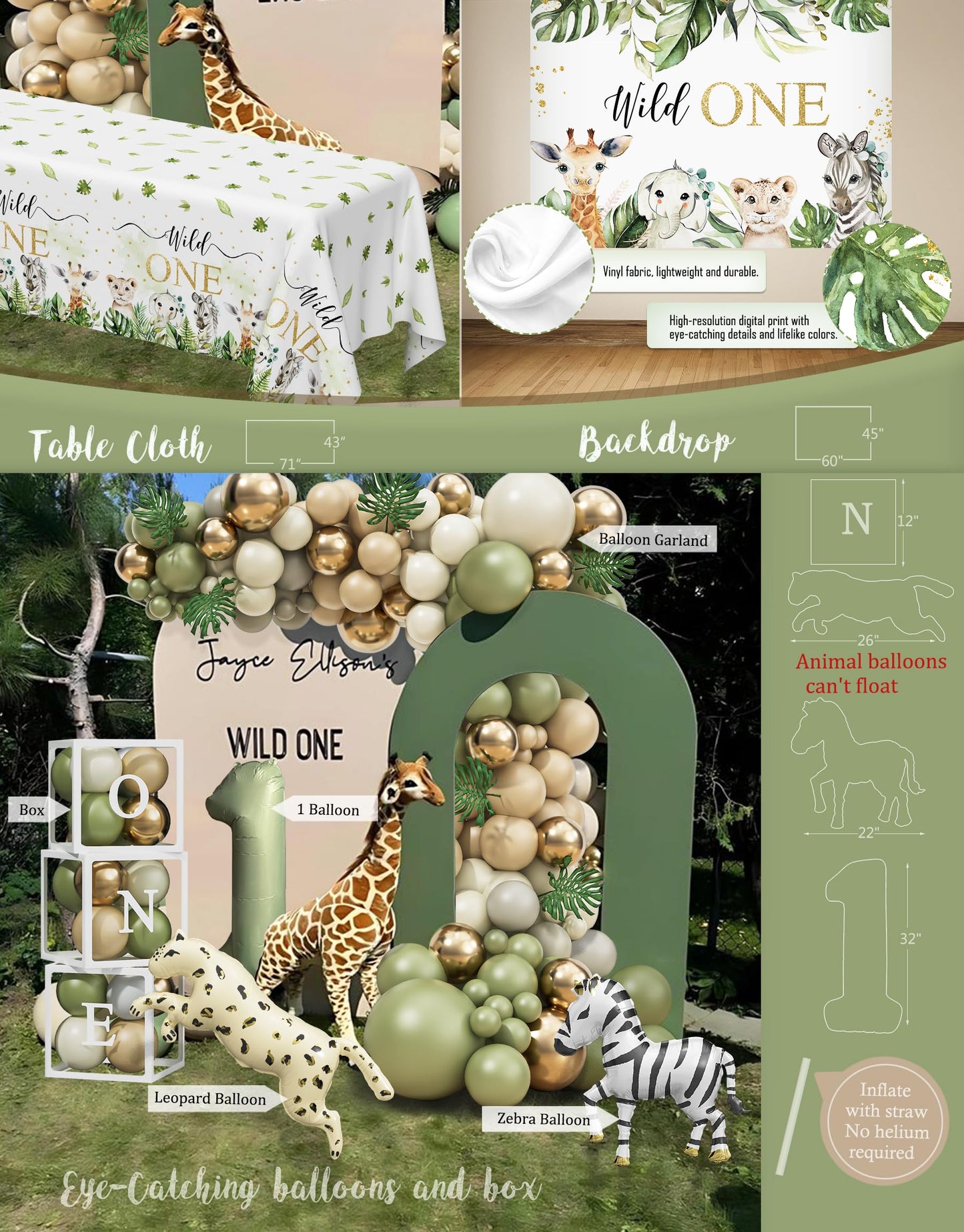 YJDFWAUT Wild One Birthday Decorations Party Supplies, Jungle Theme First Birthday Decorations for Boy or Girl