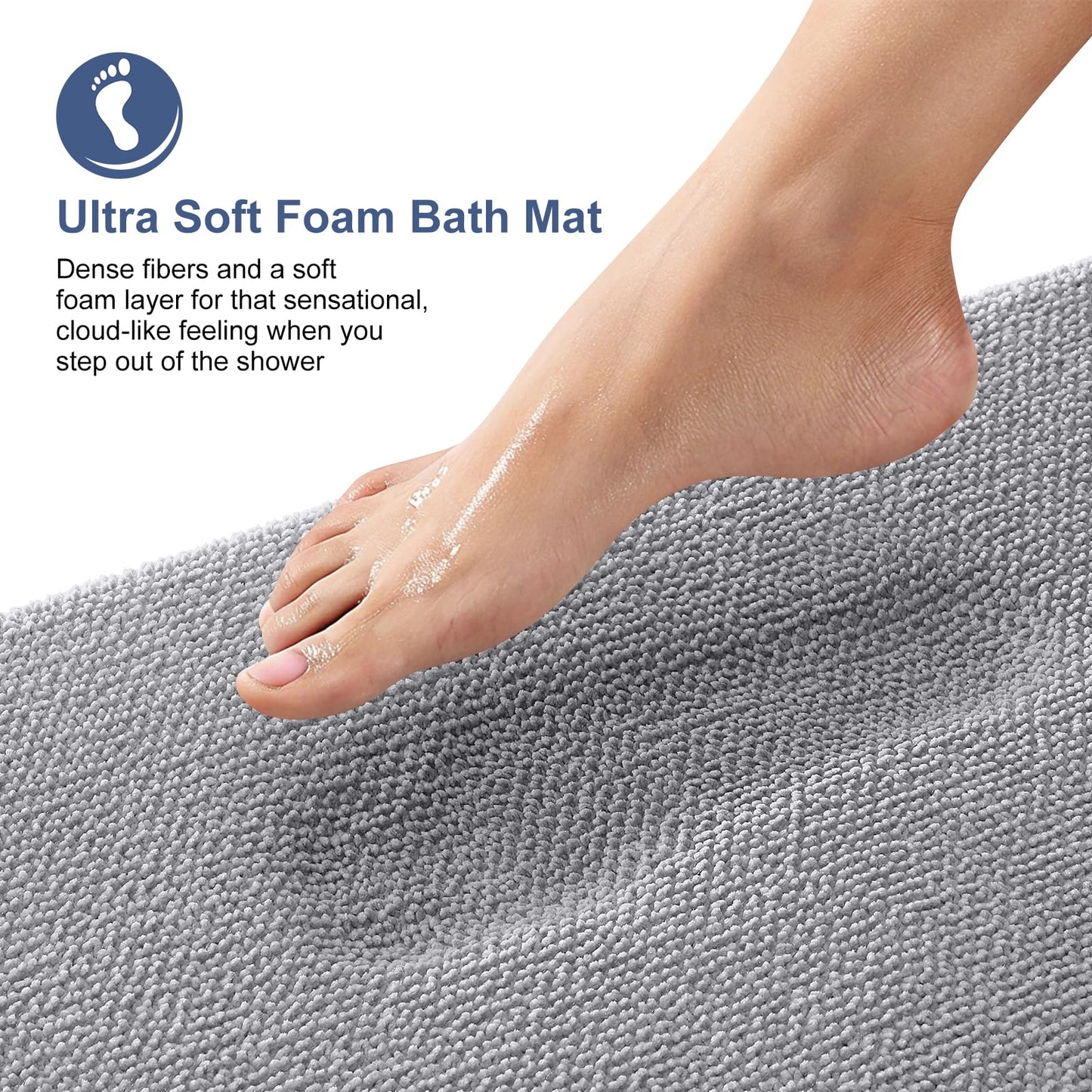 OLANLY Thick Memory Foam Bathroom Runner Rugs 44x24, Extra Soft Absorbent Long Bath Rug, Quick Dry Bath Mats, Non-Slip, Machine Washable Mat for Bathroom, Tub and Shower, Home Decor Accessories, Grey