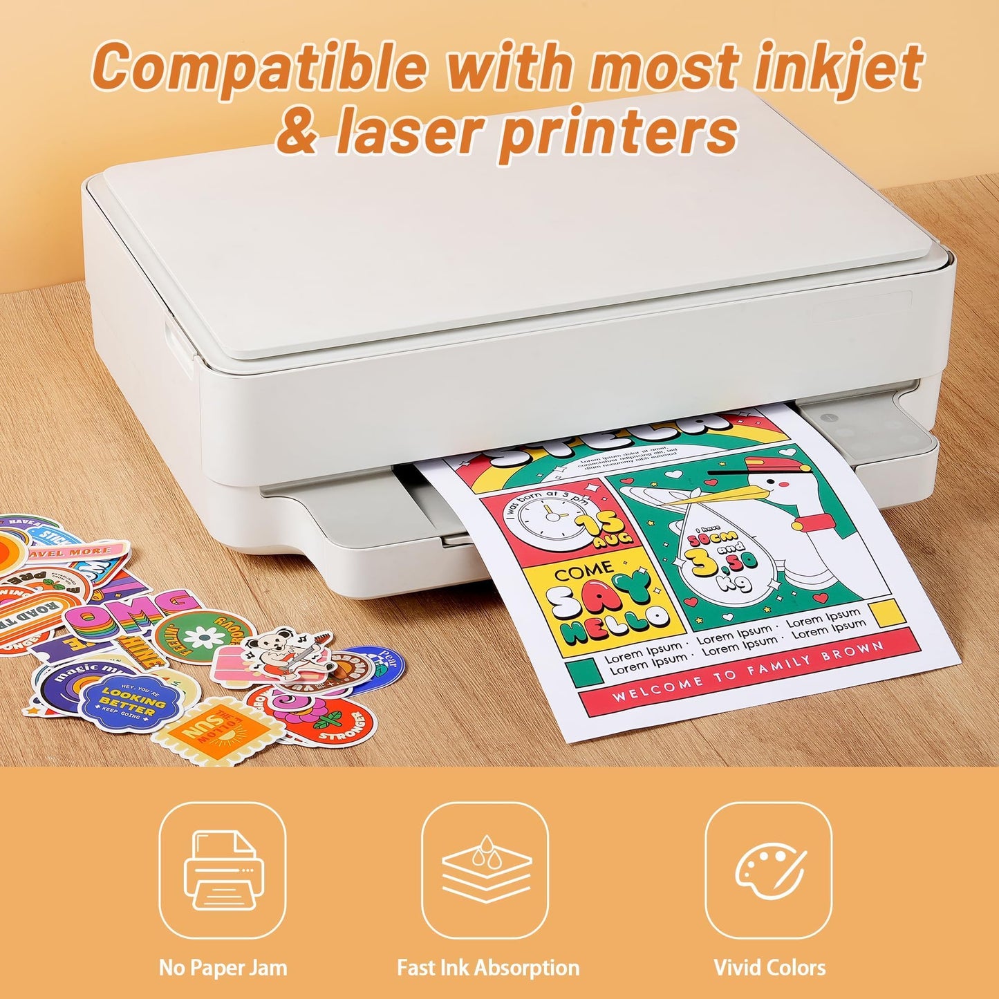 QYH Premium Matte Printable Vinyl Sticker Paper 120 Sheets 8.5"x11" White - Waterproof, Residue-Free, Compatible with Inkjet/Laser & Cricut/Silhouette - Ideal for Small Business, DIY Custom Stickers