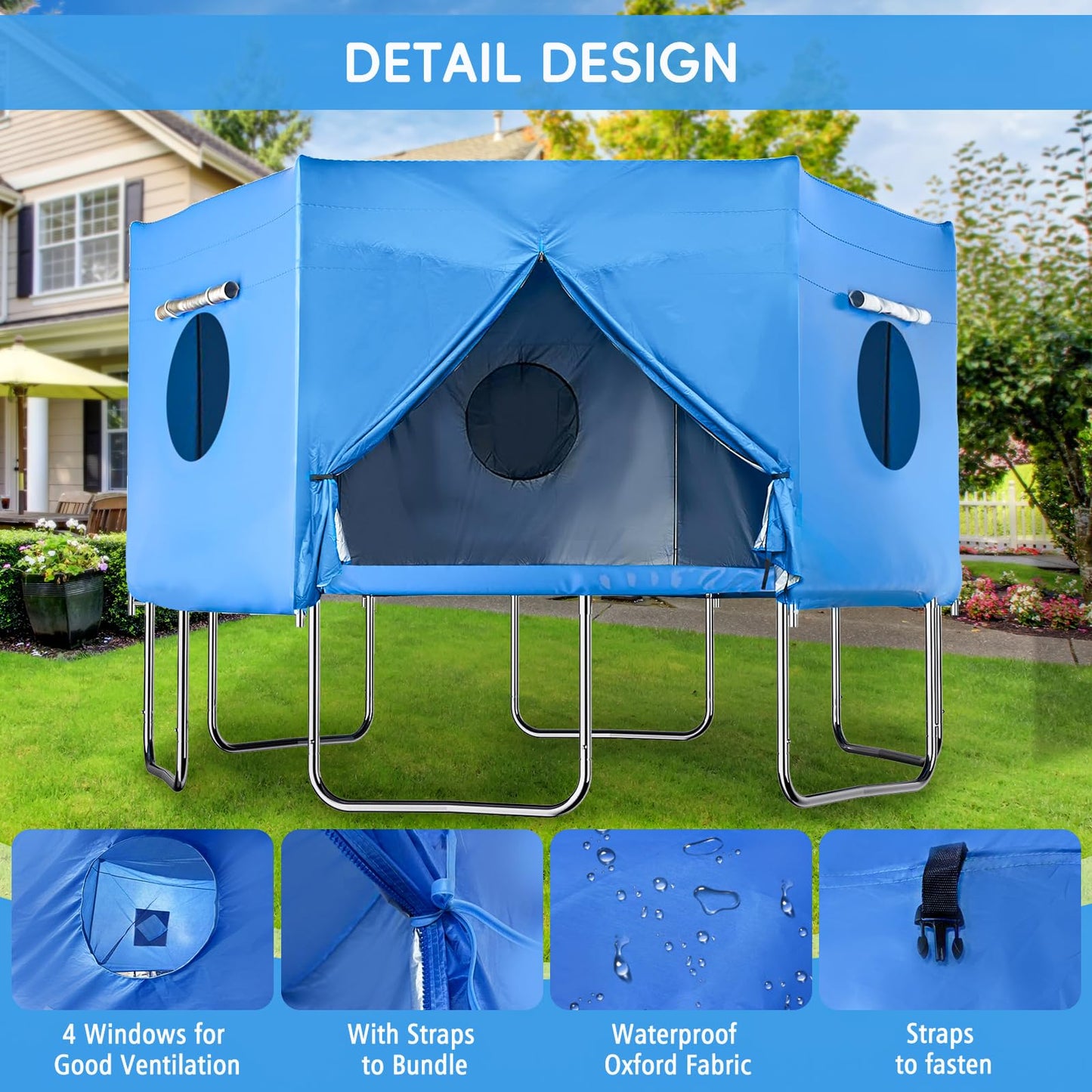 14FT 6 Straight Poles Trampoline Tent, Premium Oxford with Sunscreen Coating TrampolineTent Cover, Outdoor Fun for Kids,Protect from Sun (Tent Only)