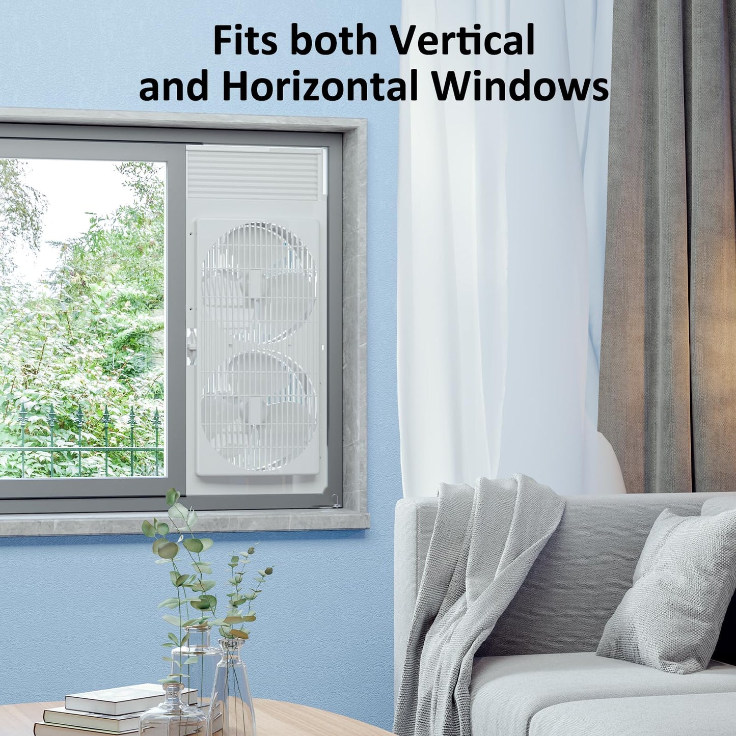 shinic 9" Dual Window Fan with Manual Reversible Airflow, 2-Speeds Twin Fans, Expandable Panels (22"-33"), Built-in Handle & Removable Feet, Ideal for Home, Kitchen, Bedroom, Office Ventilation