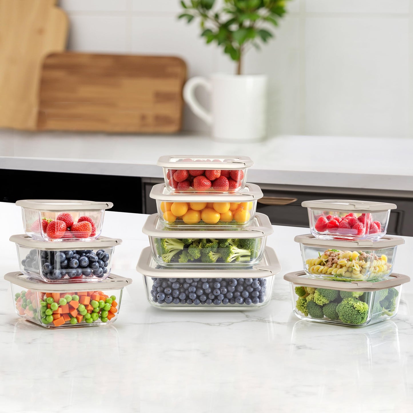 EcoEvo Glass Food Containers with Glass Lid, Microwave Safe Food Storage Container Set, 4 Pack, Airtight Storage Set with Leak Proof Lids, Meal Prep Containers