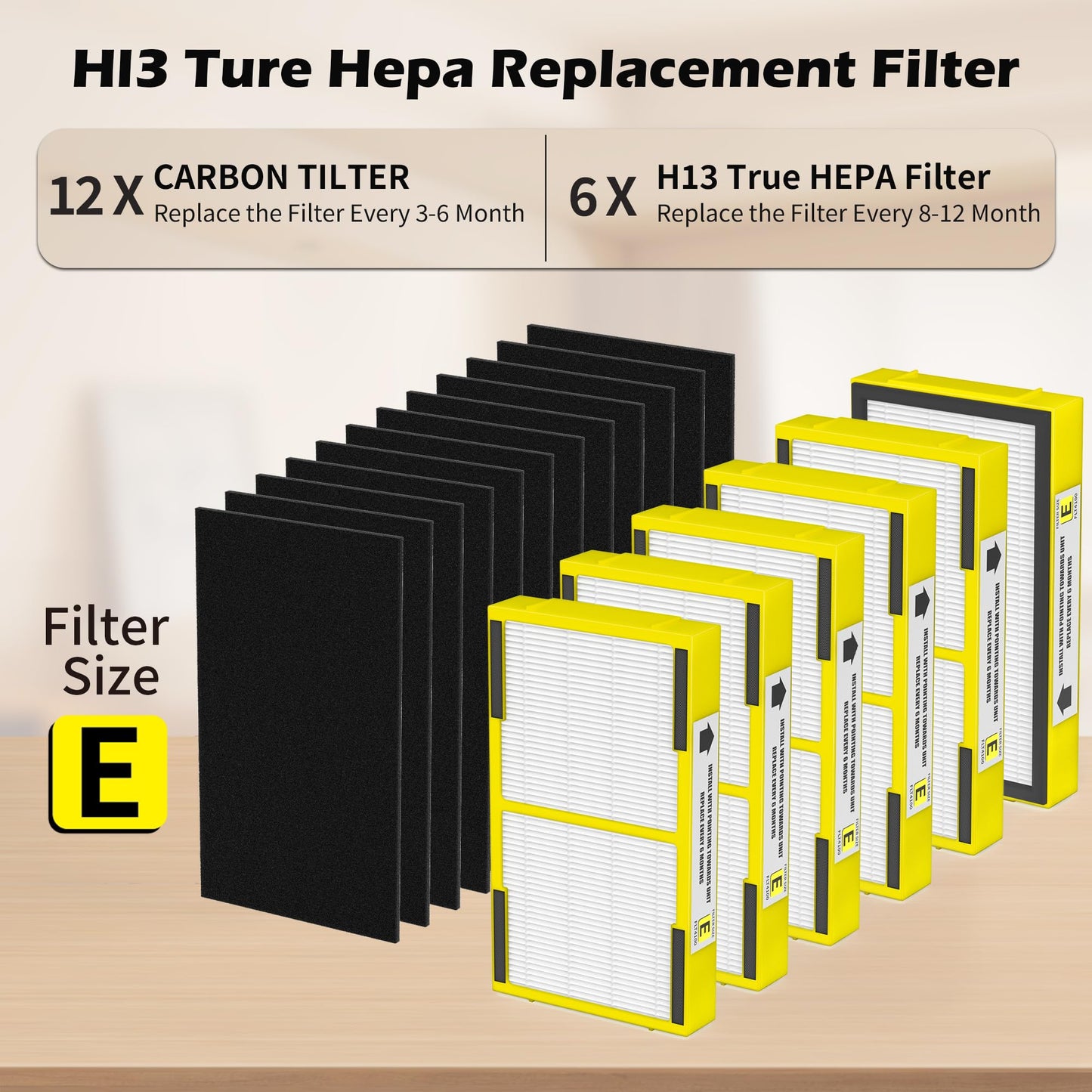 6 Pack FLT4100 HEPA Replacement Filter Size E Compatible With Guardian Technologies AC4100 AC4100CA, AC4150BLCA, AC4150PCA, AC4150P, AC4175W Purifier, Part # FLT4100 / FLT11CB4 / Filter E