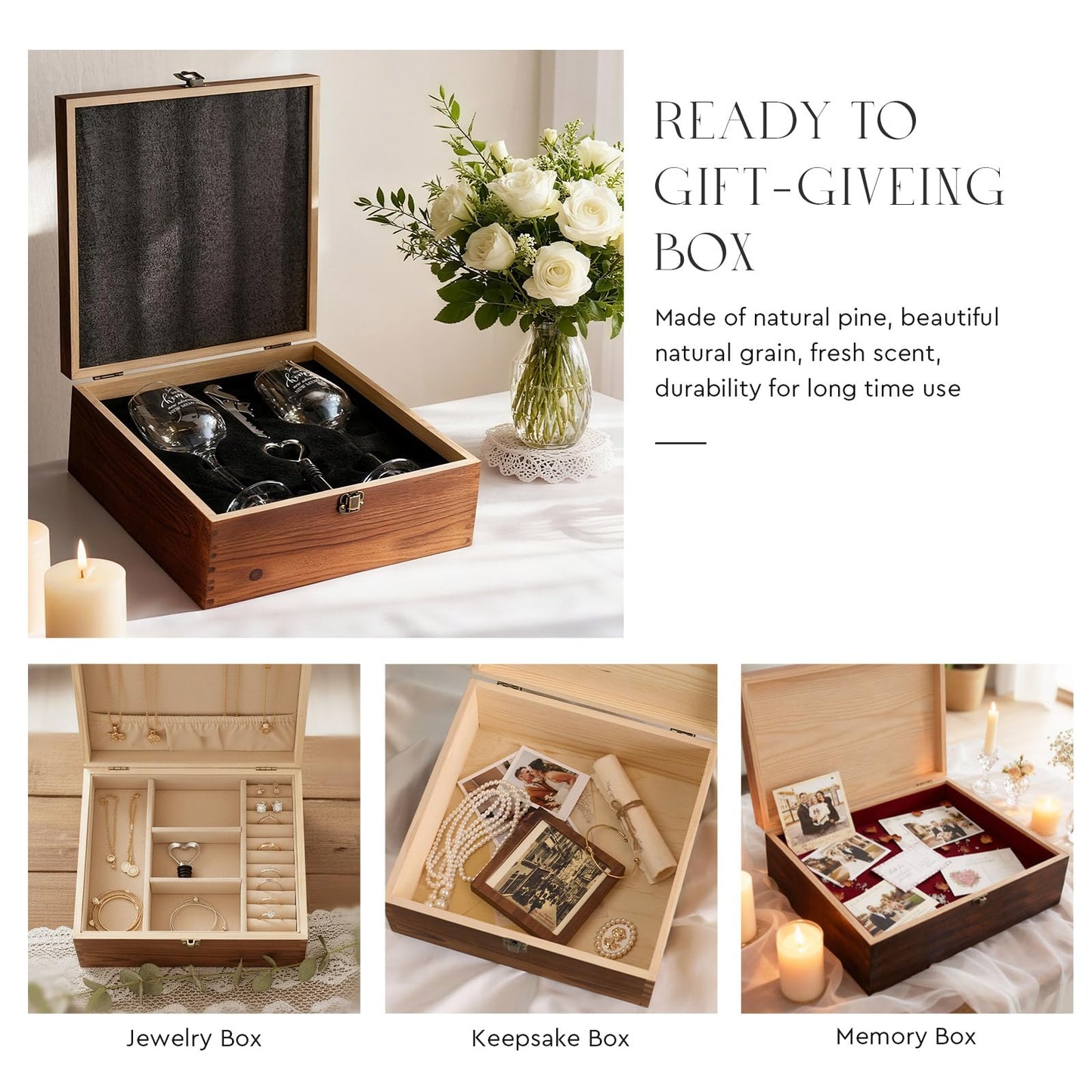 AW BRIDAL House Warming Gifts New Home Wine Glasses Sets, 2026 Closing Gifts for Home Buyers and Homeowner, New Apartment Gift Basket for Couple, First House Gift with Wooden Keepsake Box