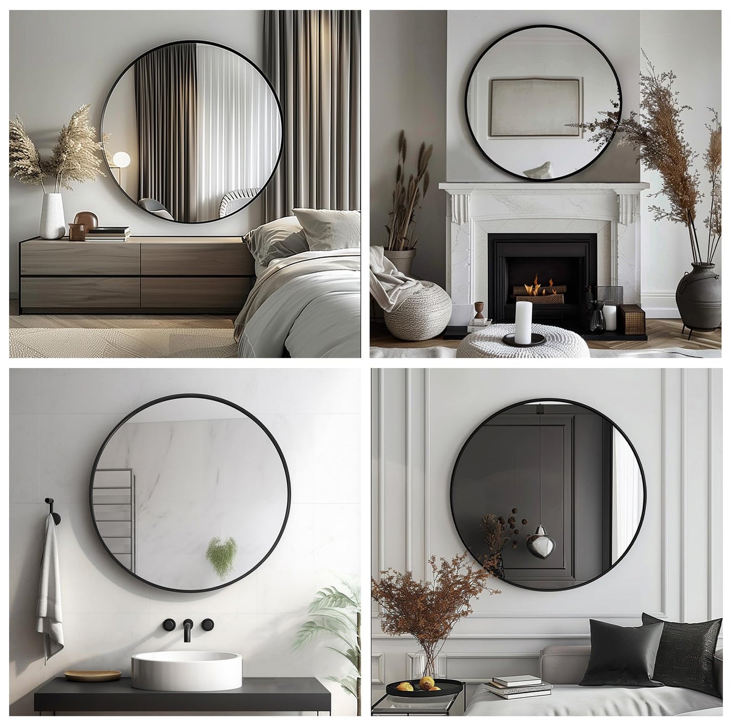 Sunniry Black Round Mirror, Round Mirror 24 inch, Black Circle Mirrors Matte Metal Frame, Wall Mounted Mirrors for Living Room, Bathroom, Wall, Entryway.