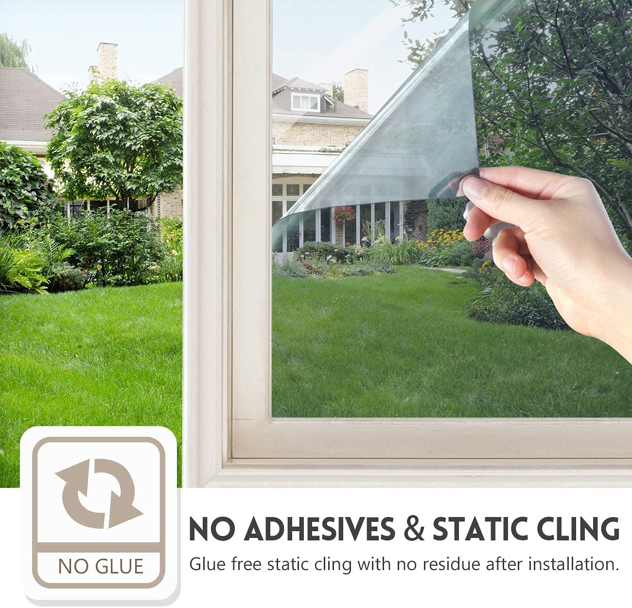 KESPEN Window Film One Way Daytime Privacy Static Cling Sun Blocking Anti UV Reflective Window Tint for Home and Office, Black-Silver, 23.6 Inch X 13.1 Feet