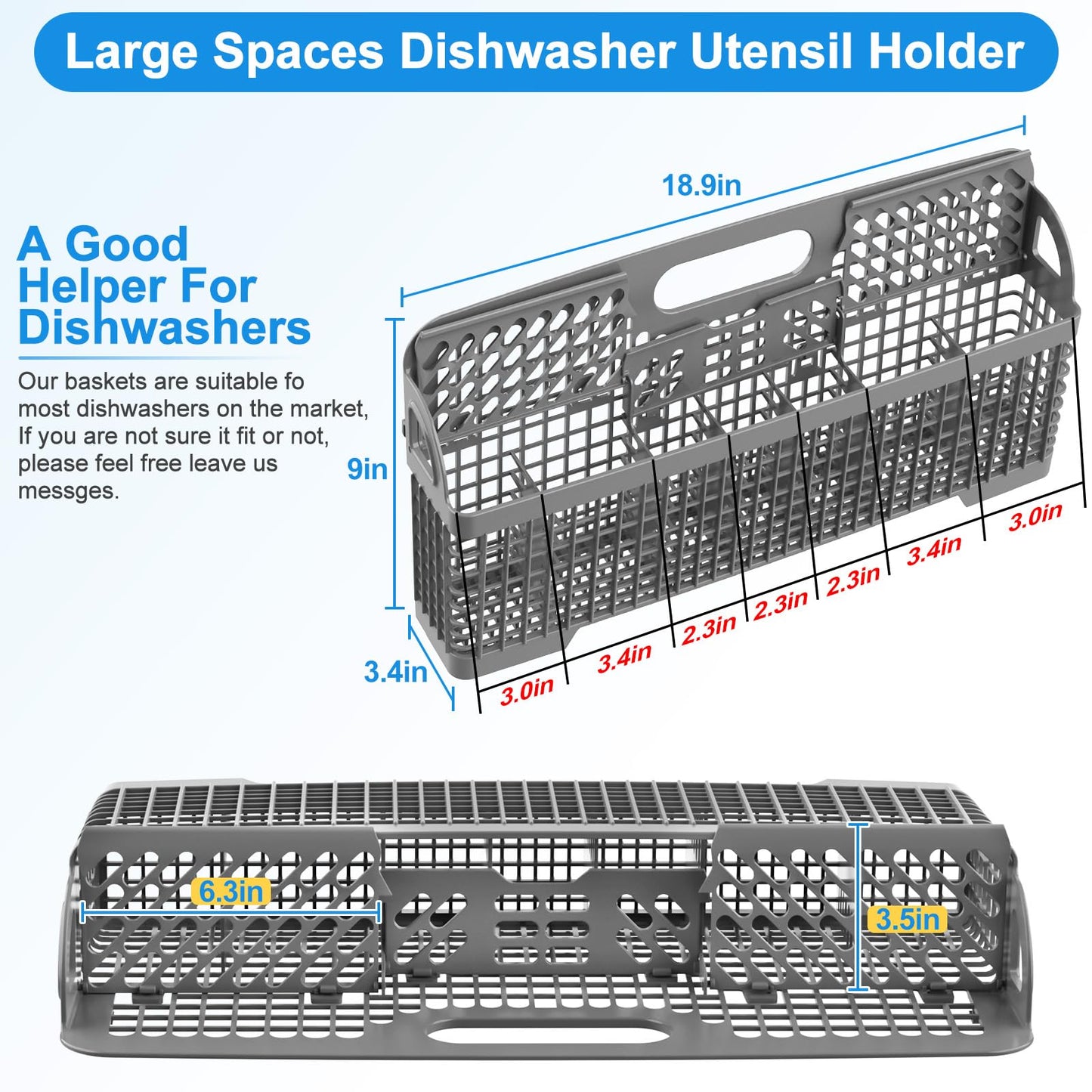 【UPGRADED】WP8562043 8531233 Dishwasher Silverware Basket,For Kitchenaid Whirlpool Dishwasher Utensil Basket Replacement,Universal Dishwasher Cutlery Basket Holder W10190415 WDT730PAHZ0 KDTM354DSS4