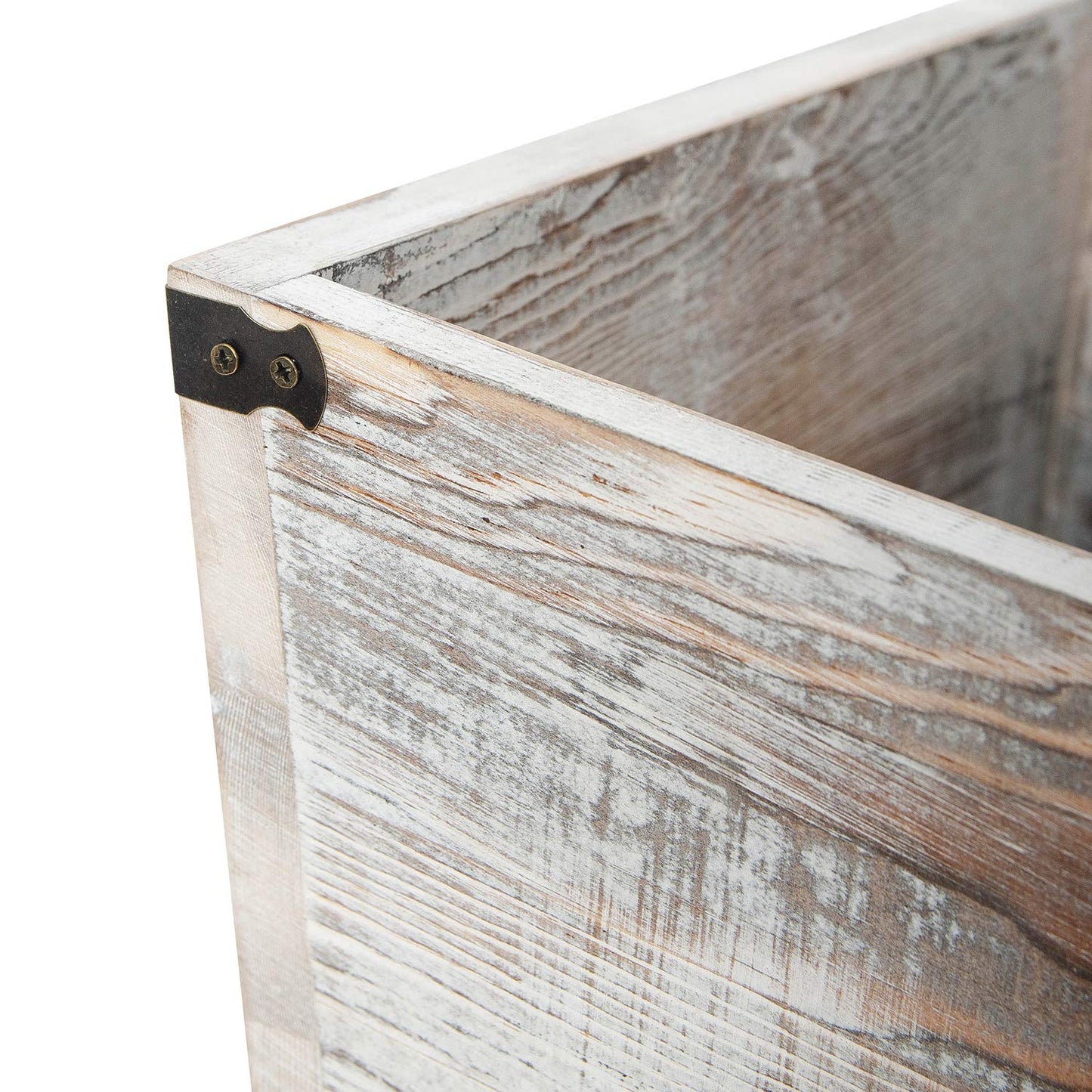 ExoLiry Rustic Whitewashed Torched Wood Square Waste Basket Recycle Bin Trash Can Decorative Metal Brackets Whitewashed Wooden Garbage Container Ash Holder Bedroom Living Room Home Office