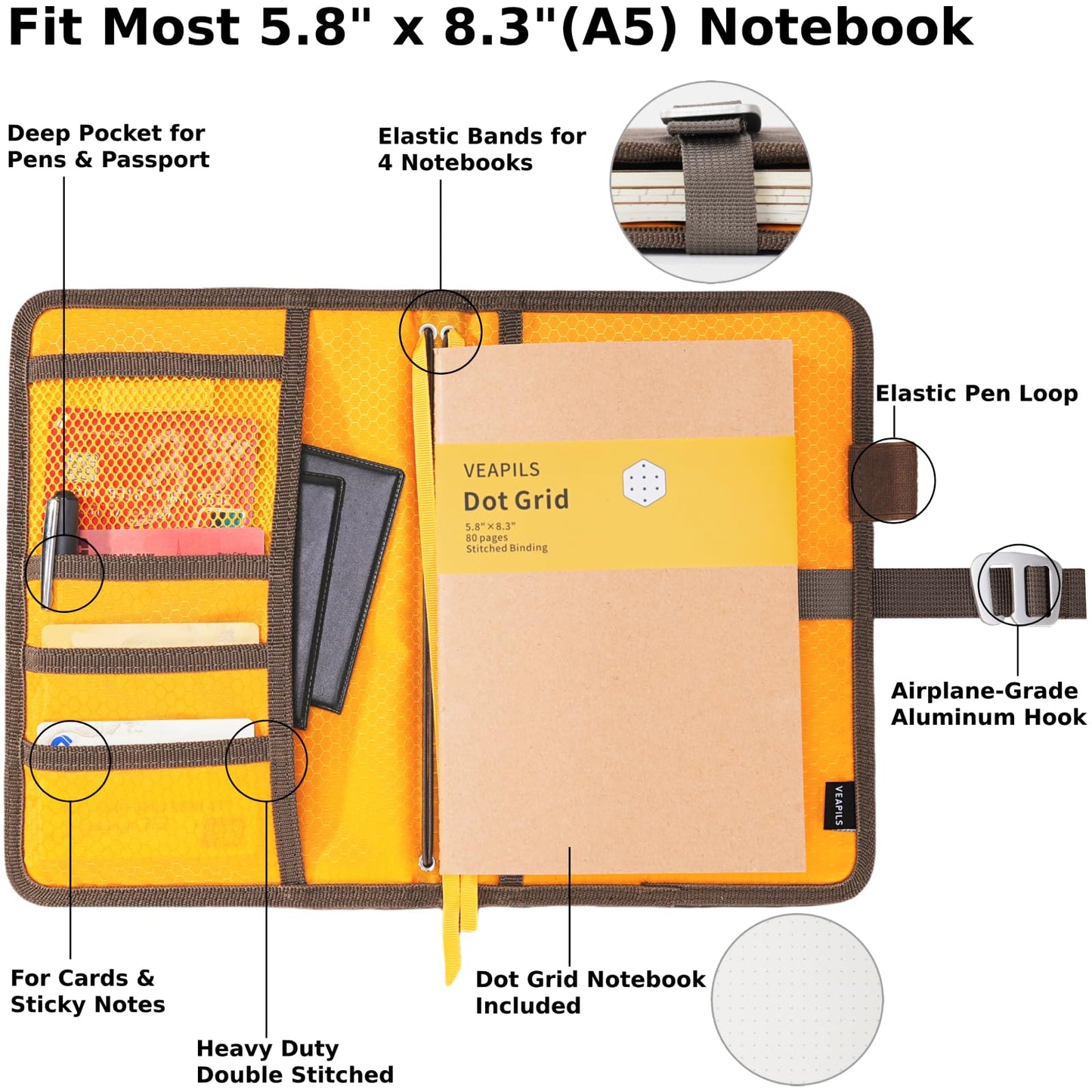 Field Journal Notebook A5 Planner Cover, Travel Journal for Men & Women Travelers Notebook Cover, Water Resistant Waxed Canvas A5 Cover with Pen Holder, Included 5.8" x 8.3" Refillable Field Book