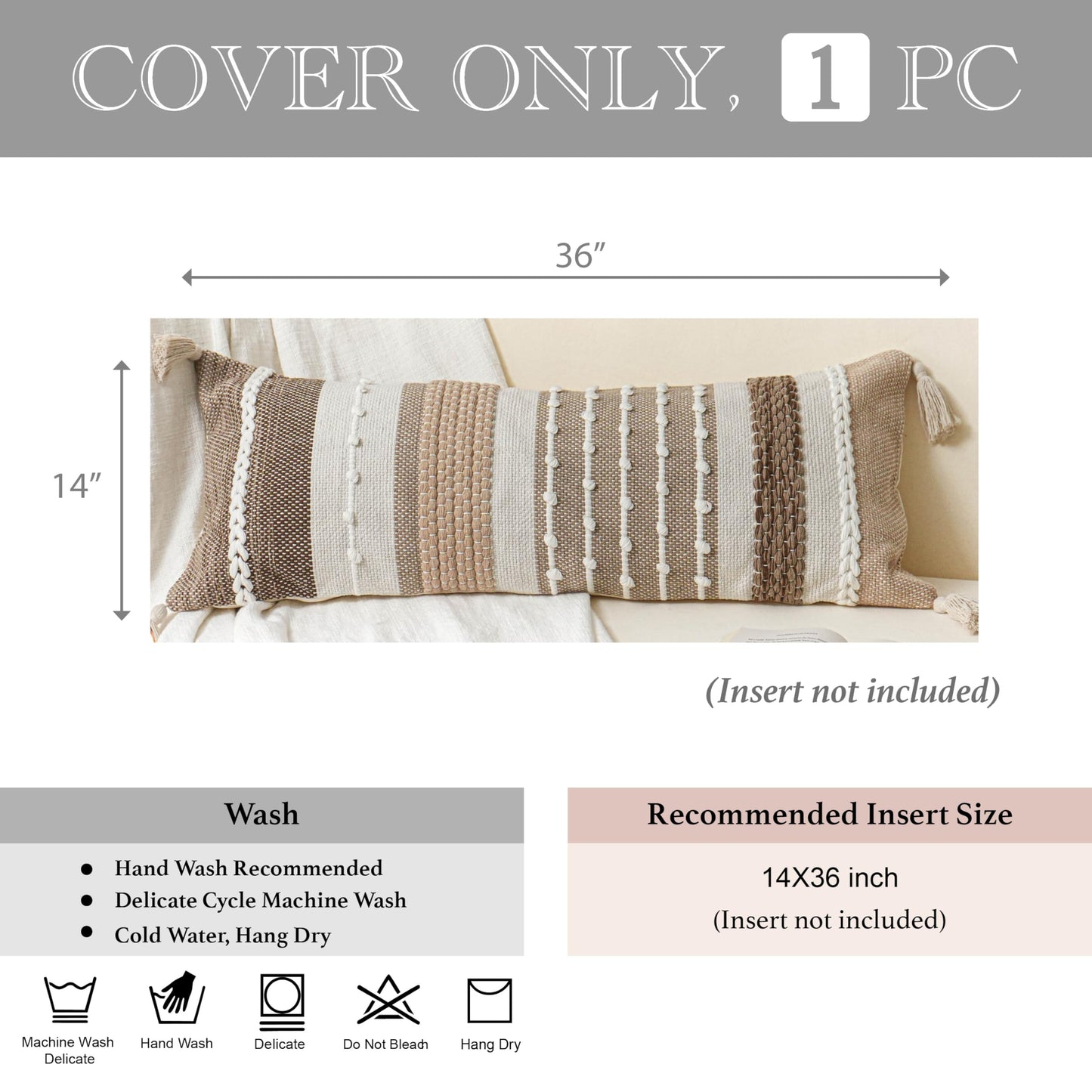 BlissBlush Brown Decorative Lumbar Pillow Cover 14x36 Boho Long Body Pillow for Bed Farmhouse Lumbar Throw Pillow for Couch Modern Accent Textured Throw Pillowcase