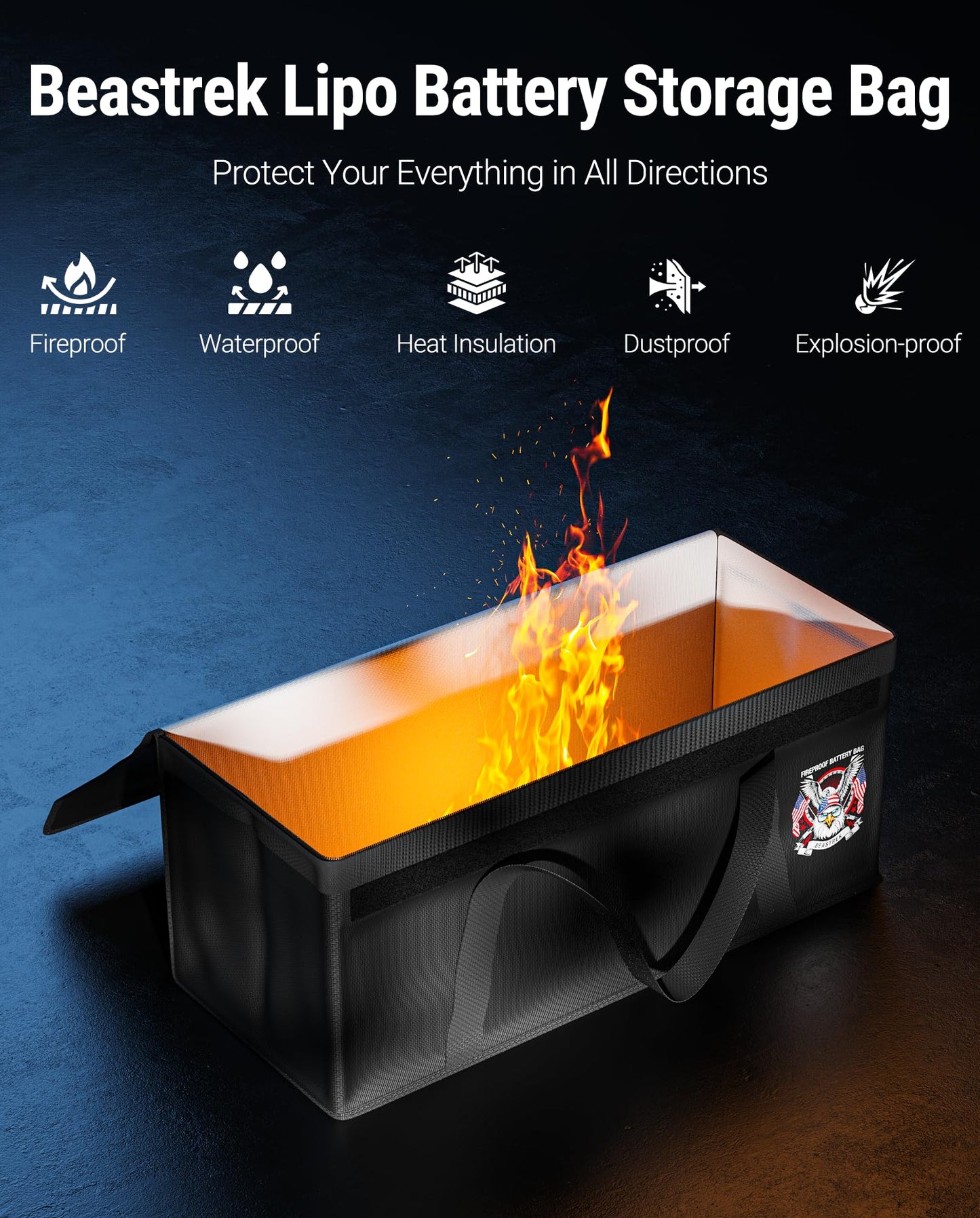 BeasTrek 200AH LiFePO4 Lithium Battery Fireproof Bag,Large Capacity Explosion-proof Lipo Battery Safe Bag for Charging and Storage,Compatible with LiTime and Renogy(21.9 * 9 * 9.4in)