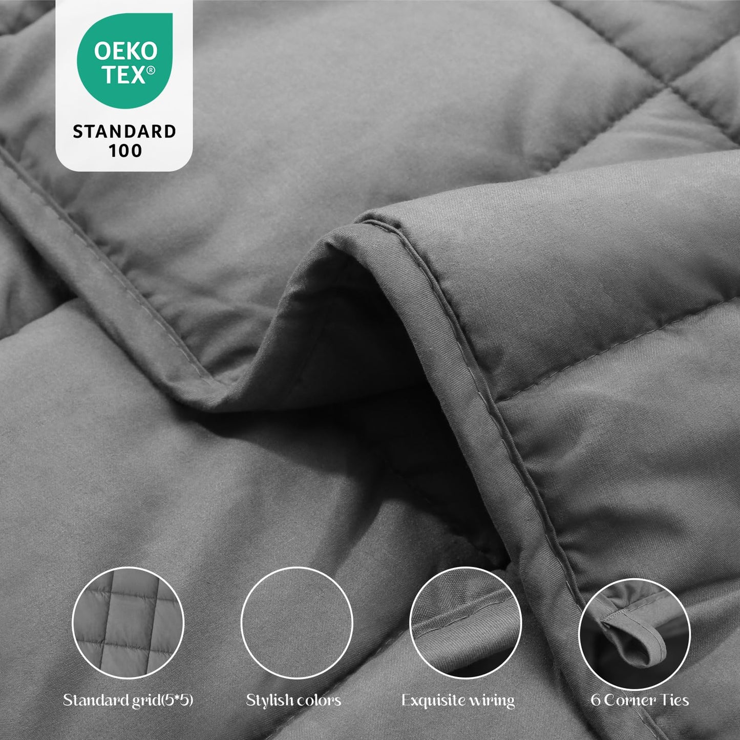 Smart Queen Weighted Blanket 15lbs (48”x72”,Grey) Twin Size Soft Cooling Heavy Blanket for Sleeping, Breathable All Season Comfort with Premium Glass Beads,Machine Washable