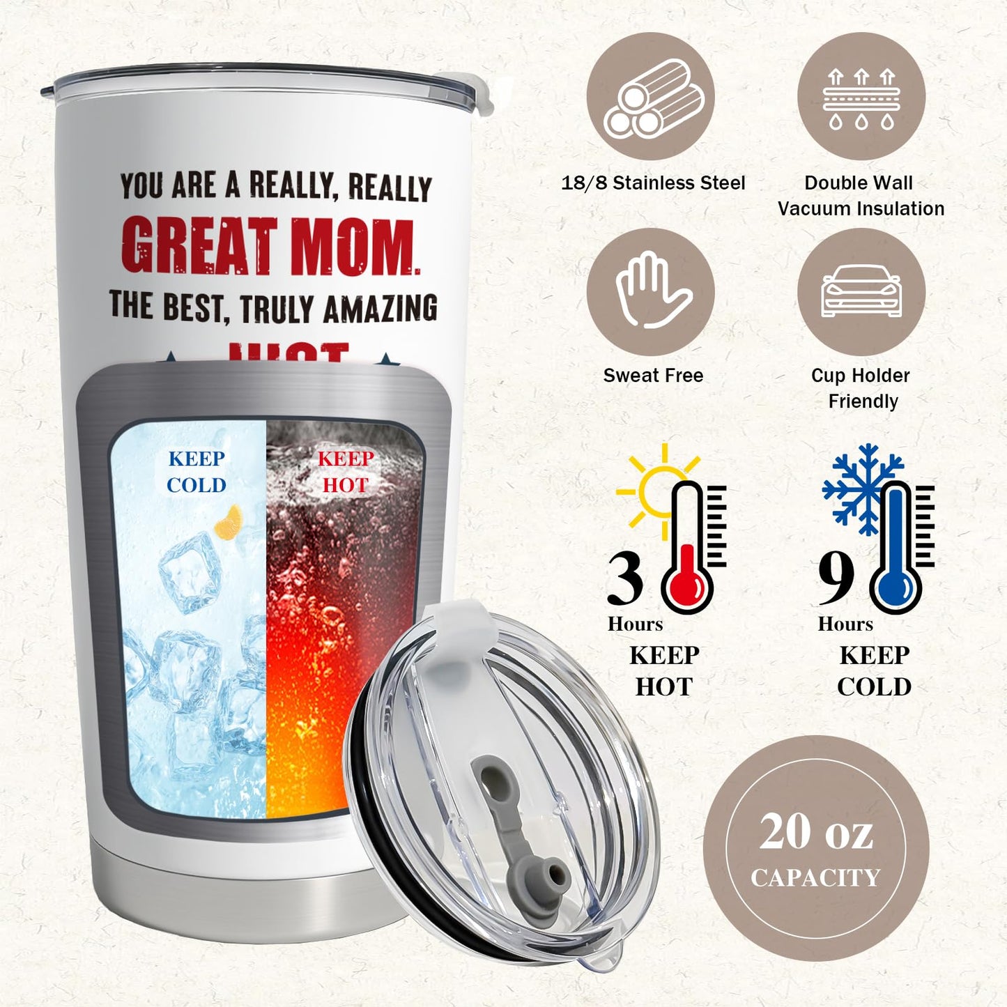 Roosyo Mothers Day Gifts for Moms – 20 Oz White Stainless Steel Tumbler – Perfect for Anniversary, Birthday or Mother’s Day – Thoughtful and Practical Gift Ideas for Her Mom Wife from Daughter or Son
