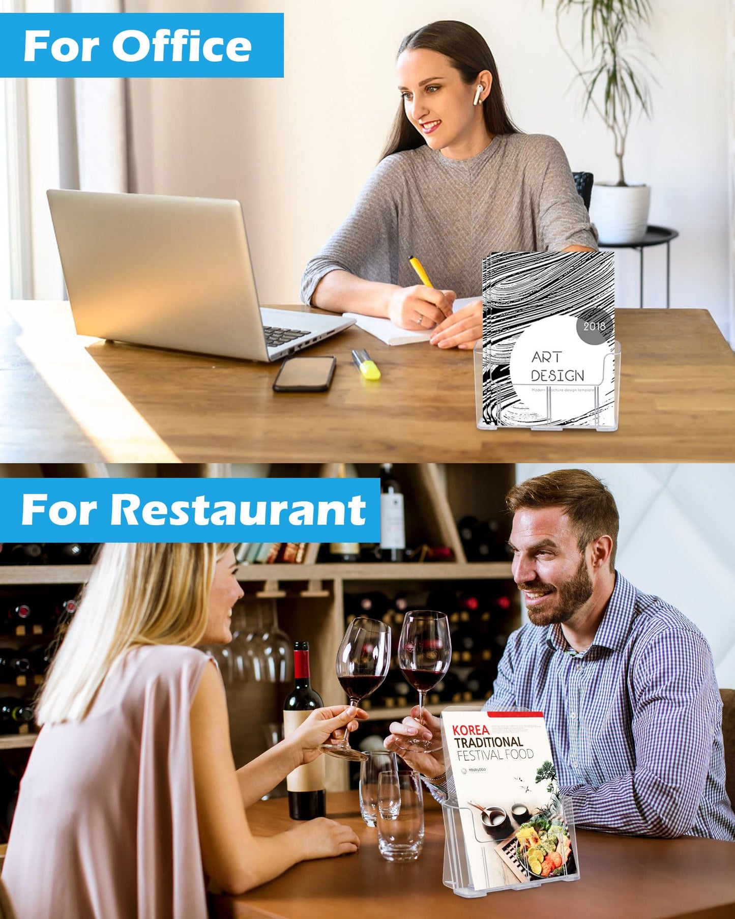 Sahasea Acrylic Brochure Holder, Acrylic Sign Holder 8.5 x 11, 6 Packs Brochure Display Stand, Clear Flyer Holder Pamphlet Paper Literature Holder for Document Magazine Menu, Table Desk Wall Mount