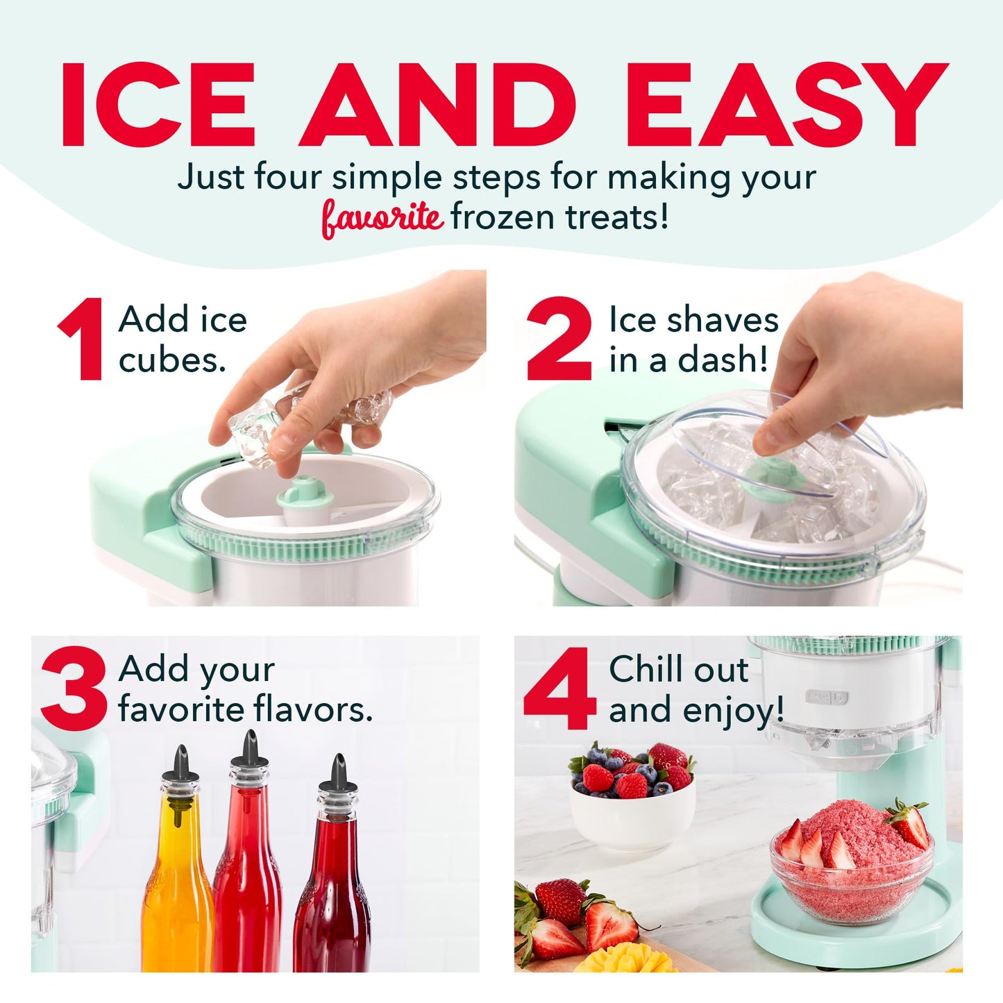 Dash Shaved Ice Maker - Frozen Dessert Maker for Snow Cones, Slushies, Cocktails & More - Easy to Use & Clean - Space-Saving Design - Aqua