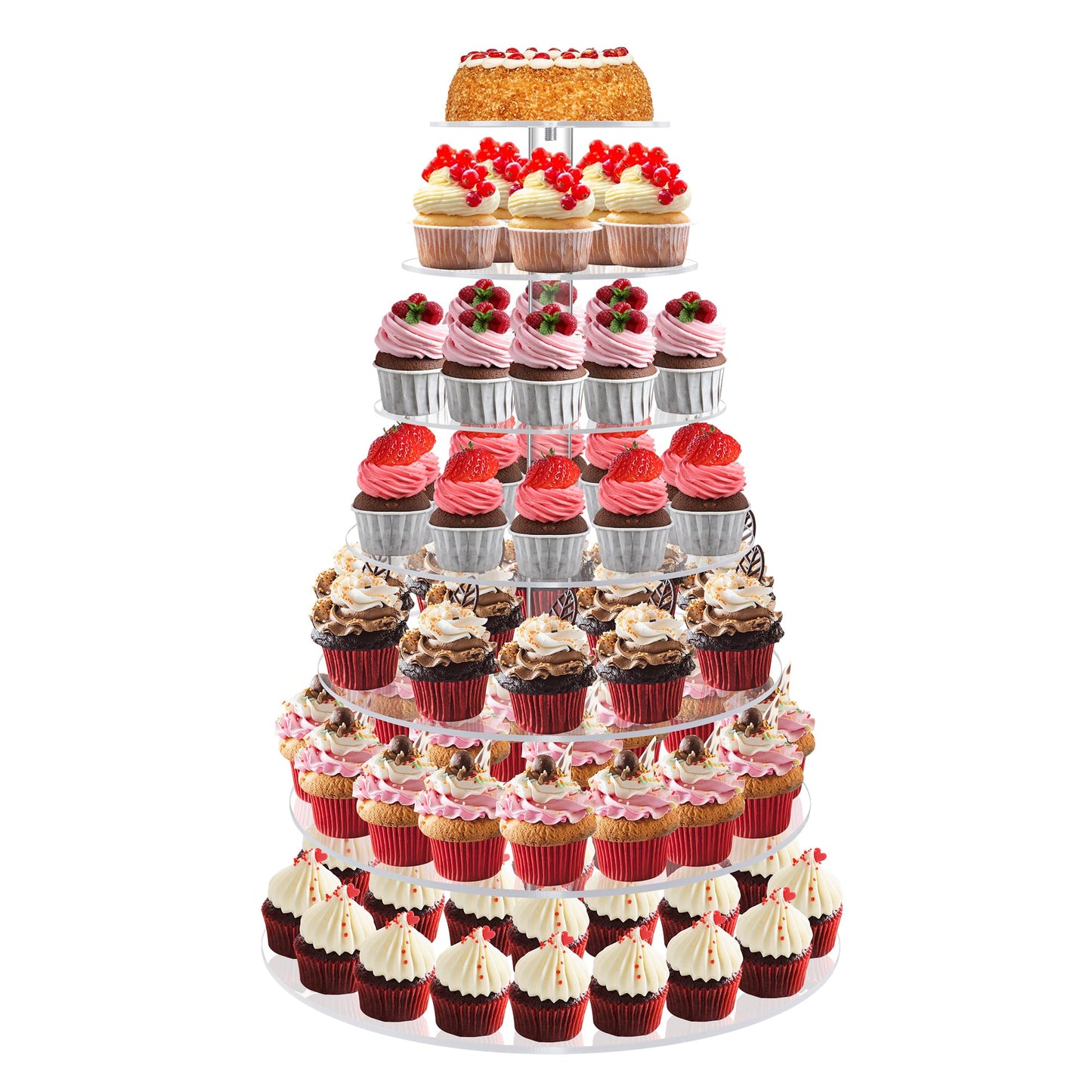Cupcake Stand, 7 Tier Round Cupcake and Cake Dessert Tower Holder for 70 Cupcakes, Clear Acrylic Cupcake Riser, Large Pastry Cupcake Display for Party Wedding Birthday
