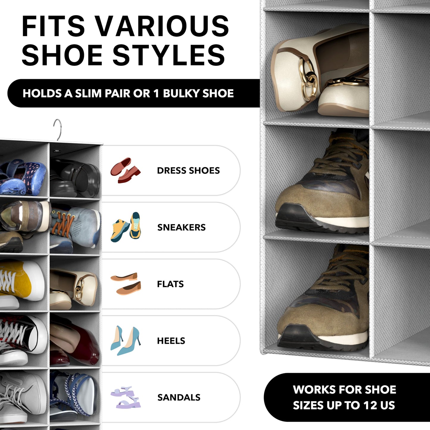 Simple Houseware 20 Section Shelves Hanging Shoes Organizer Holder for Closet, Gray