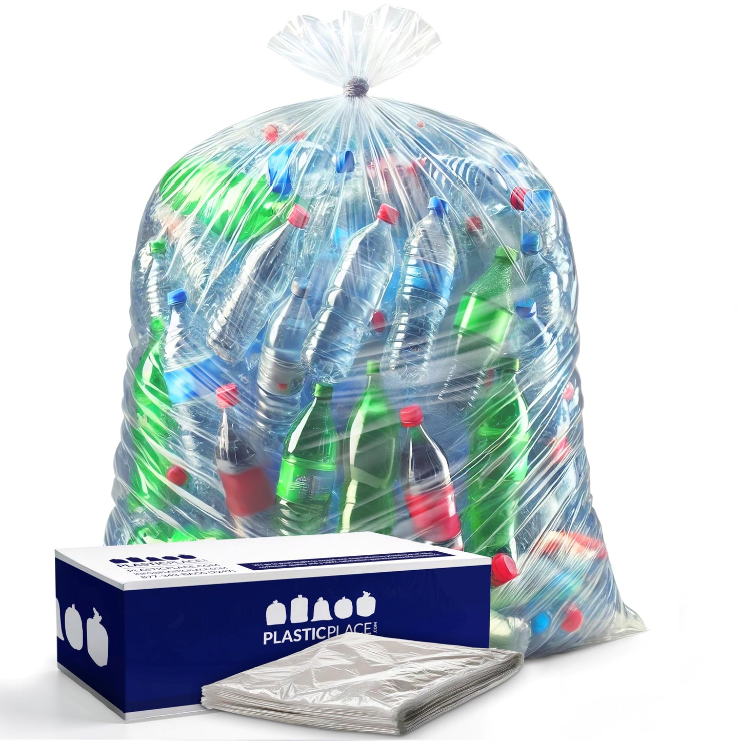 Plasticplace - W55LDC2 55-60 gallon Trash Bags │ 2 Mil │ Clear Heavy Duty Garbage Can Liners │ 38” x 58” 1 Count (Pack of 50)