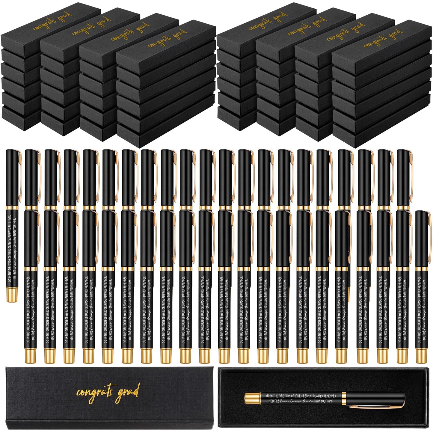 Janlaugh 50 Set Inspirational Graduation Gifts Bulk Congrats Grad Ballpoint Pen with Gift Boxes Engraved Motivational 2026 Graduation Gifts for Senior College Graduated Students(Black)