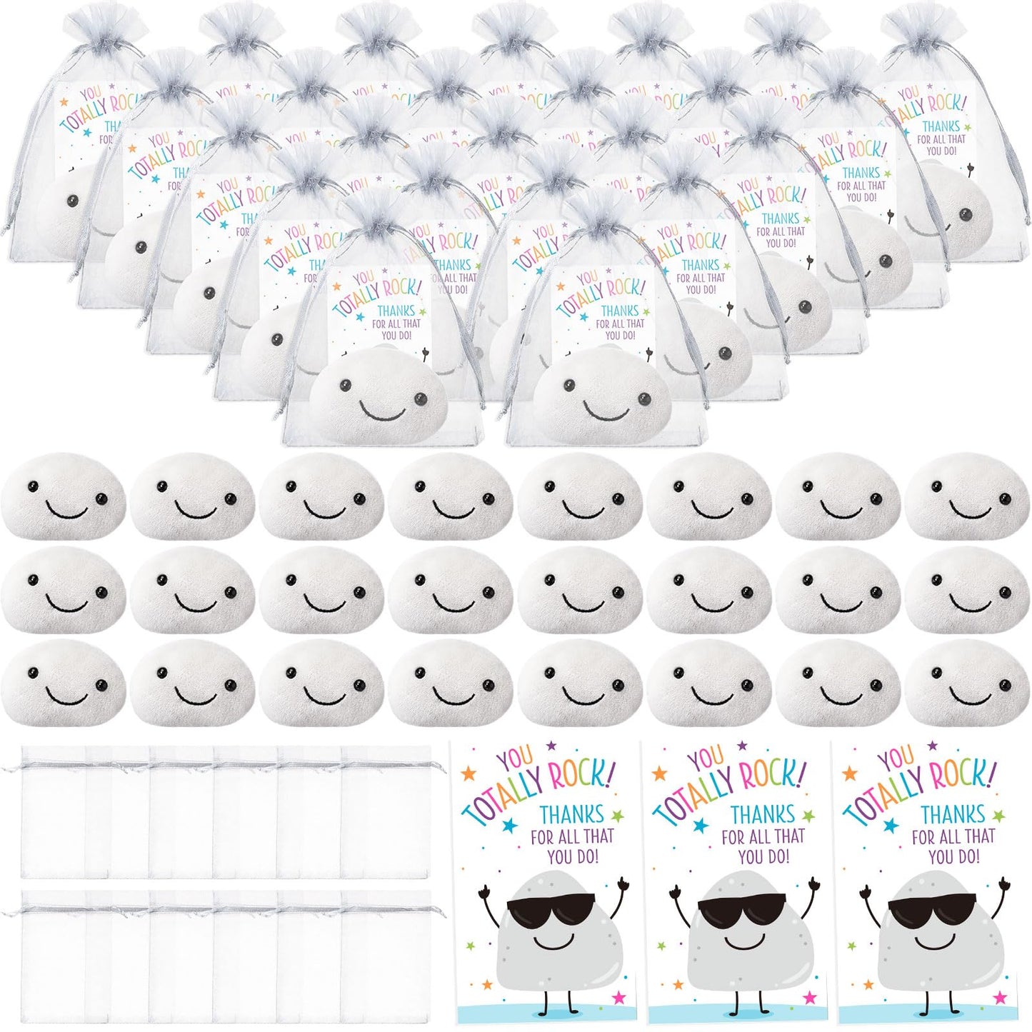 Weysat 36 Sets Employee Appreciation Gifts Bulk Pocket Hugs You Rock Gifts Soft Mini Smile with Inspirational Cards Positive Thank You Gift for Employee Office Coworker Students Teachers (Stone)
