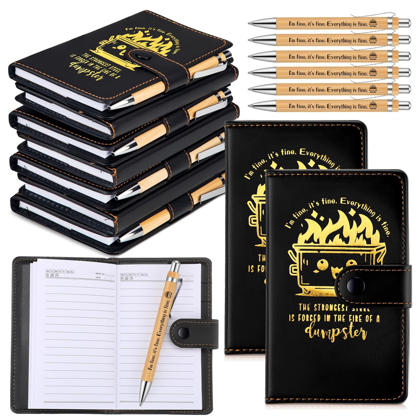 Colarr 20 Sets Dumpster Fire Response Team Leather Notebooks Pens Graduation Funny Gifts Coworker Office Appreciation Gifts for Teacher Volunteer (Black)