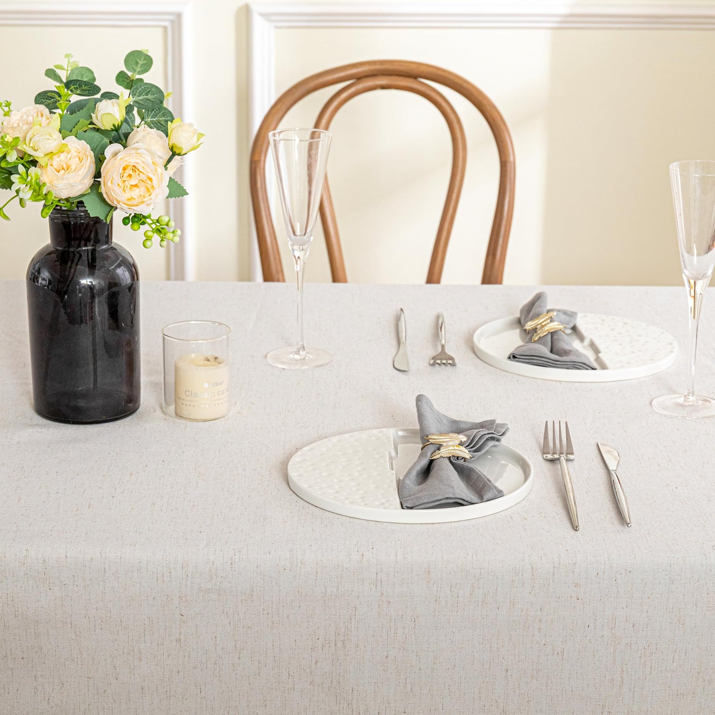 MYSKY HOME Table Cloth 60x84 in Rectangle Table, Heavy Duty Cotton Tassel Linen Look Waterproof Tablecloths Farmhouse Tablecloth, Wrinkle Free Table Cover with Beige Tassels for Kitchen Dining, Party