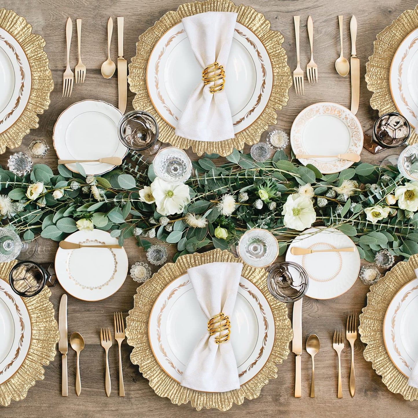 MAONAME Gold Charger Plates Set of 12, Reef Plate Chargers for Dinner Plate, Round Plastic Table Chargers for Thanksgiving, Christmas