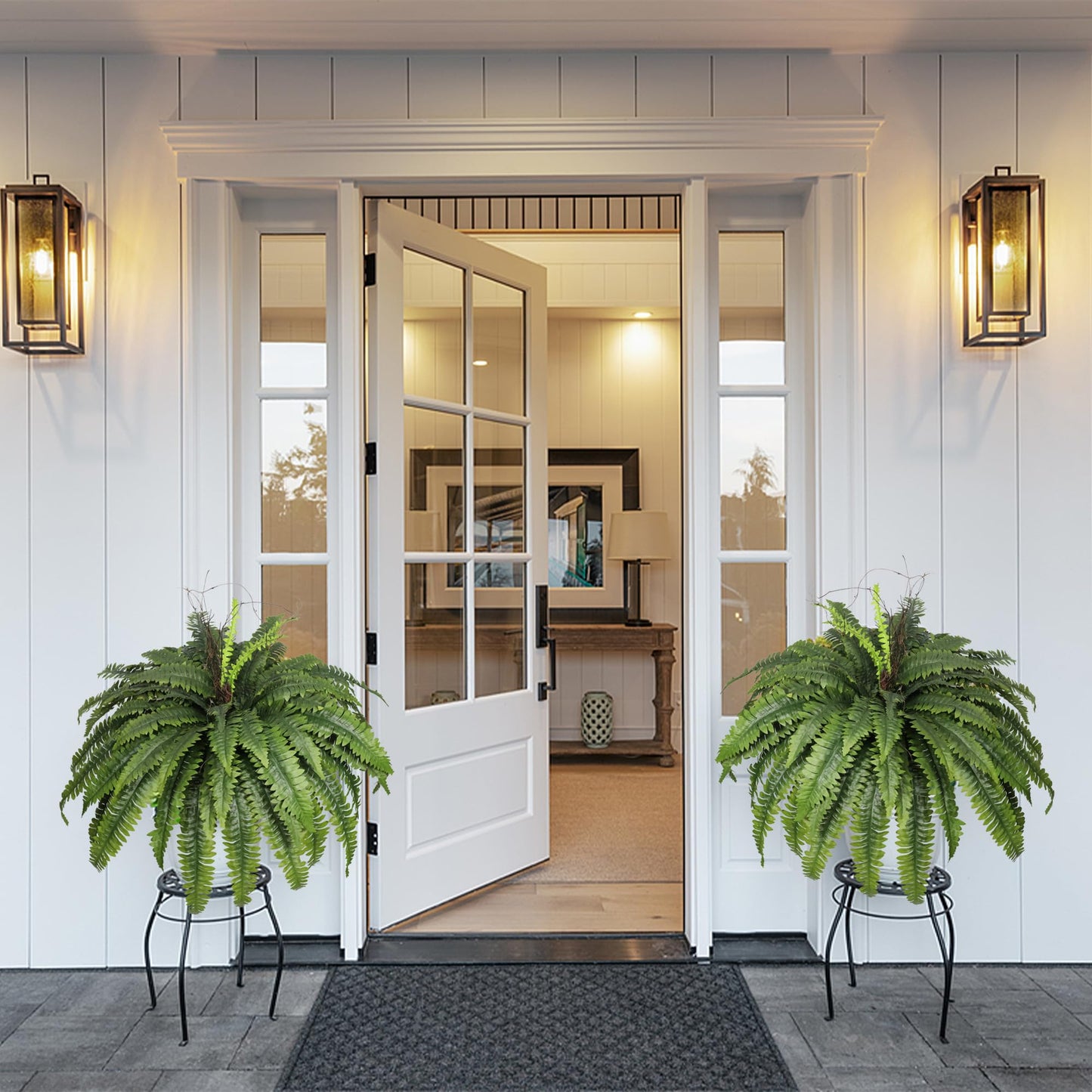 zooFernzoom Artificial Ferns for Outdoors & Indoors, 51in Large Fake Ferns Plants, Artificial Boston Fern Faux Greenery for Porch Entrance Home Decor
