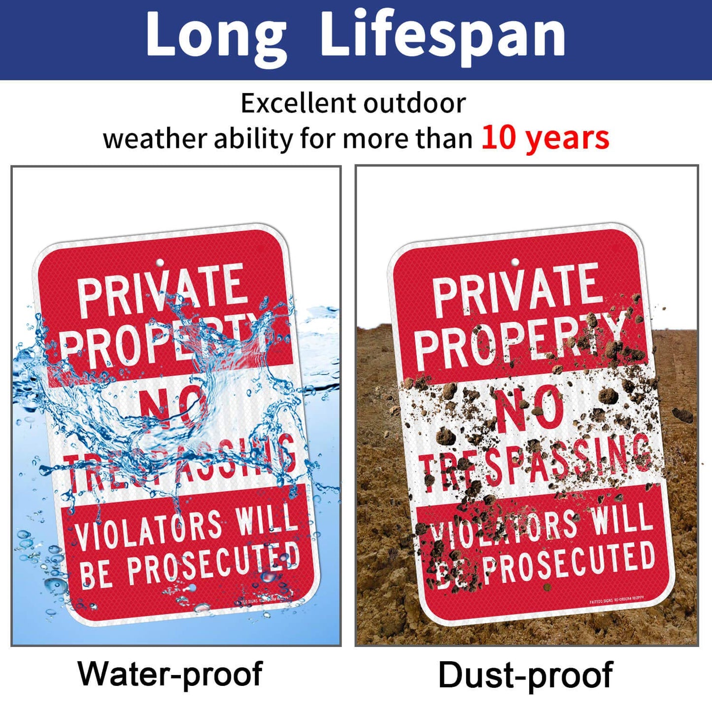 (4 Pack) Private Property No Trespassing Sign, Violators Will Be Prosecuted, 18 x 12 Engineer Grade Reflective Sheeting Rust Free Aluminum, Weather Resistant, Waterproof, Durable Ink, Easy to Mount
