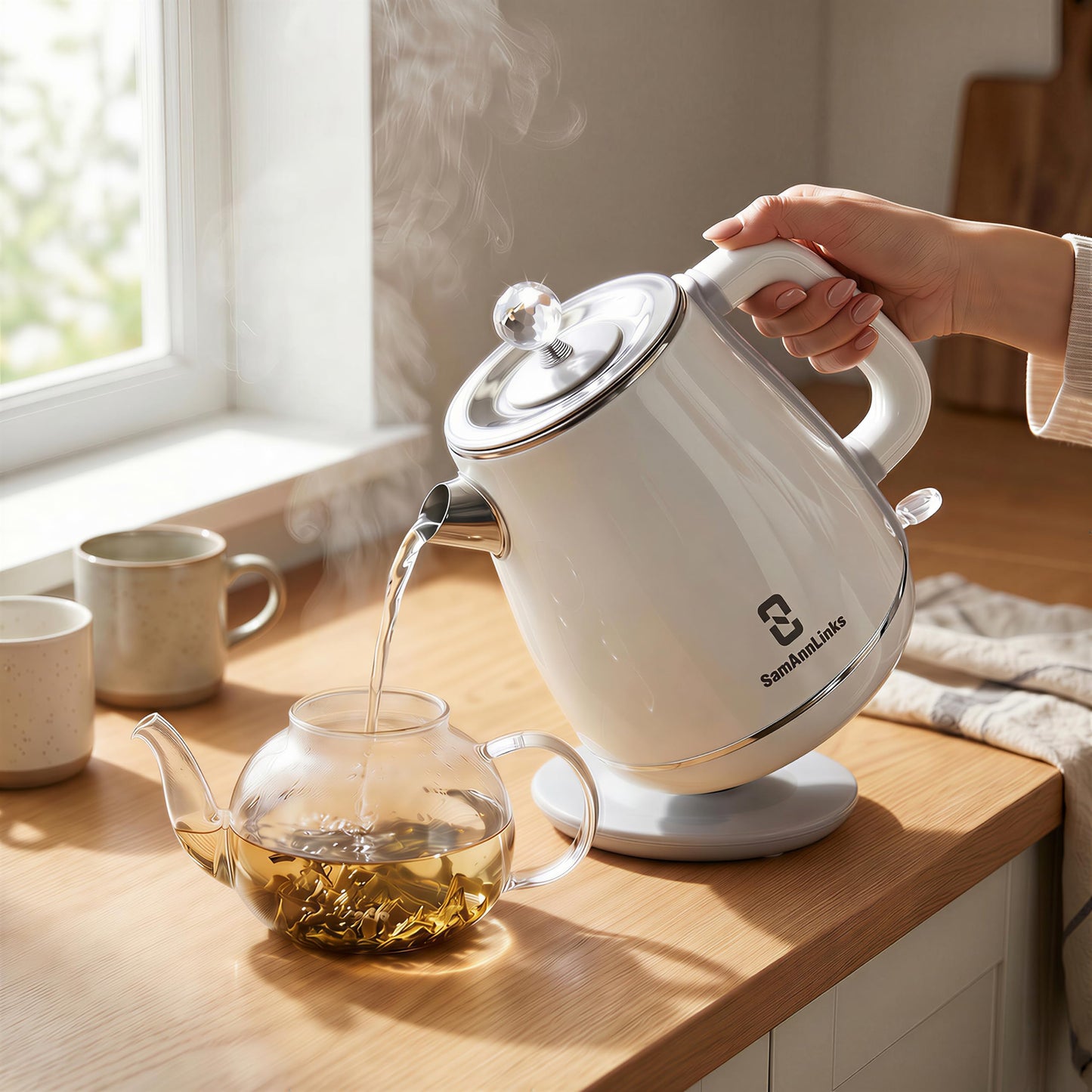 Electric Kettle 1.8L,1350W Fast Boil Cordless Tea Kettle, Stainless Steel Hot Water Kettle with 100% Stainless Steel Interior, Double Wall Insulation, BPA-Free, Auto Shut-Off & Boil-Dry Protection