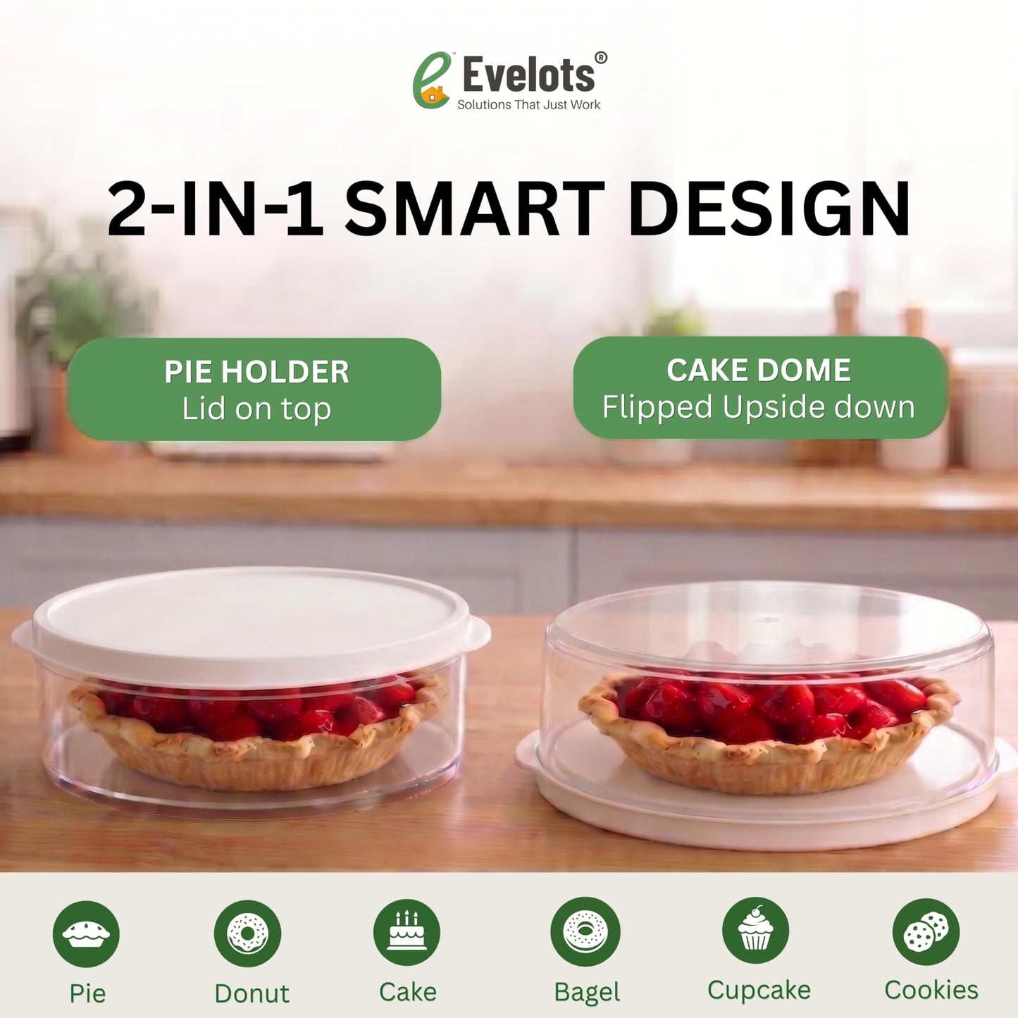 Evelots 2-Pack 10-Inch Airtight Food Storage Container with Lid - Portable Carrier for Pies, Cakes, Cupcakes & More - BPA-Free Clear Plastic - Secure & Easy Transport