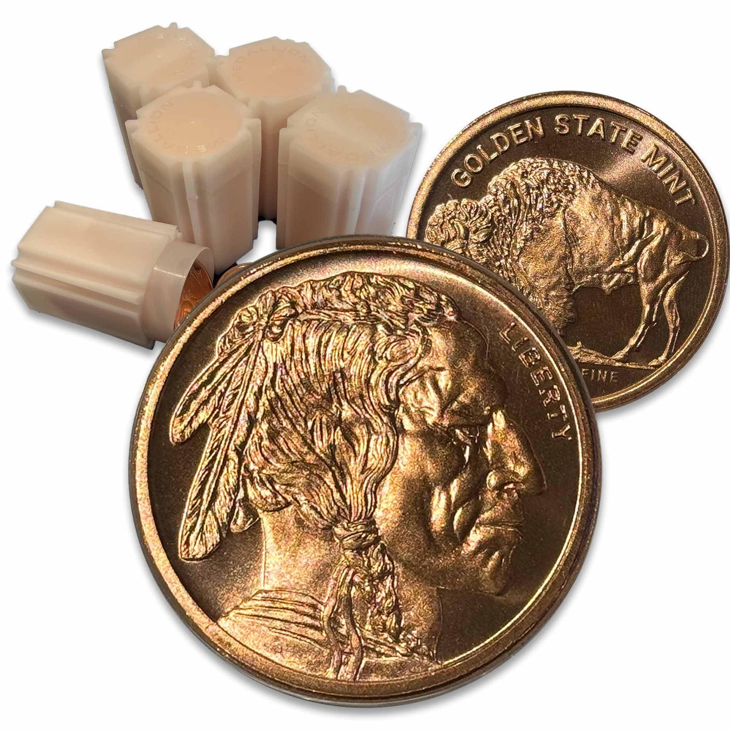 100 count 1 oz Copper Buffalo w/ 5 tubes for easy storage