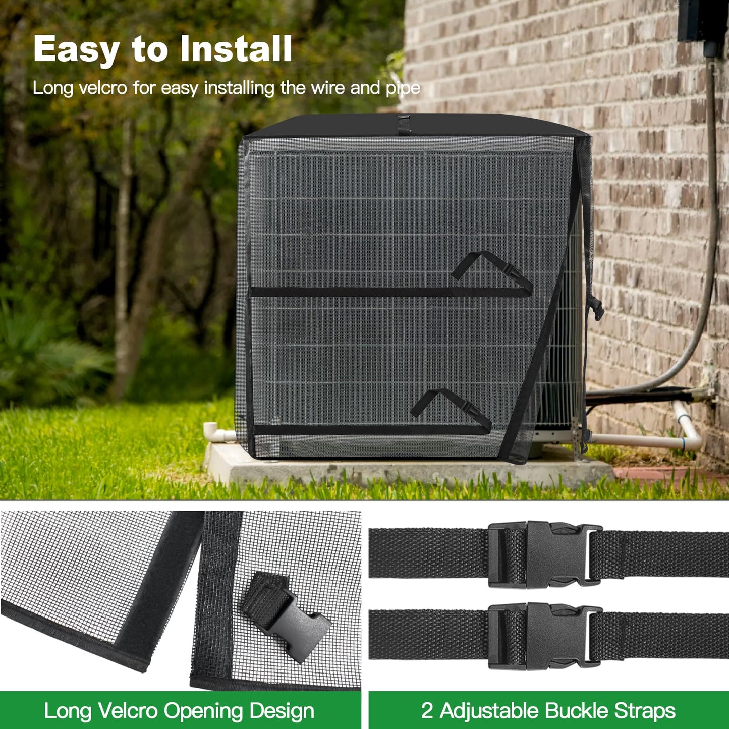 2 in 1 Air Conditioner Covers for Outside, 36"W x 36"D x 39"H Breathable Mesh AC Covers for Outside, Air Conditioner Cover with Waterproof Top AC Cover for Outside Unit for All Seasons, Black
