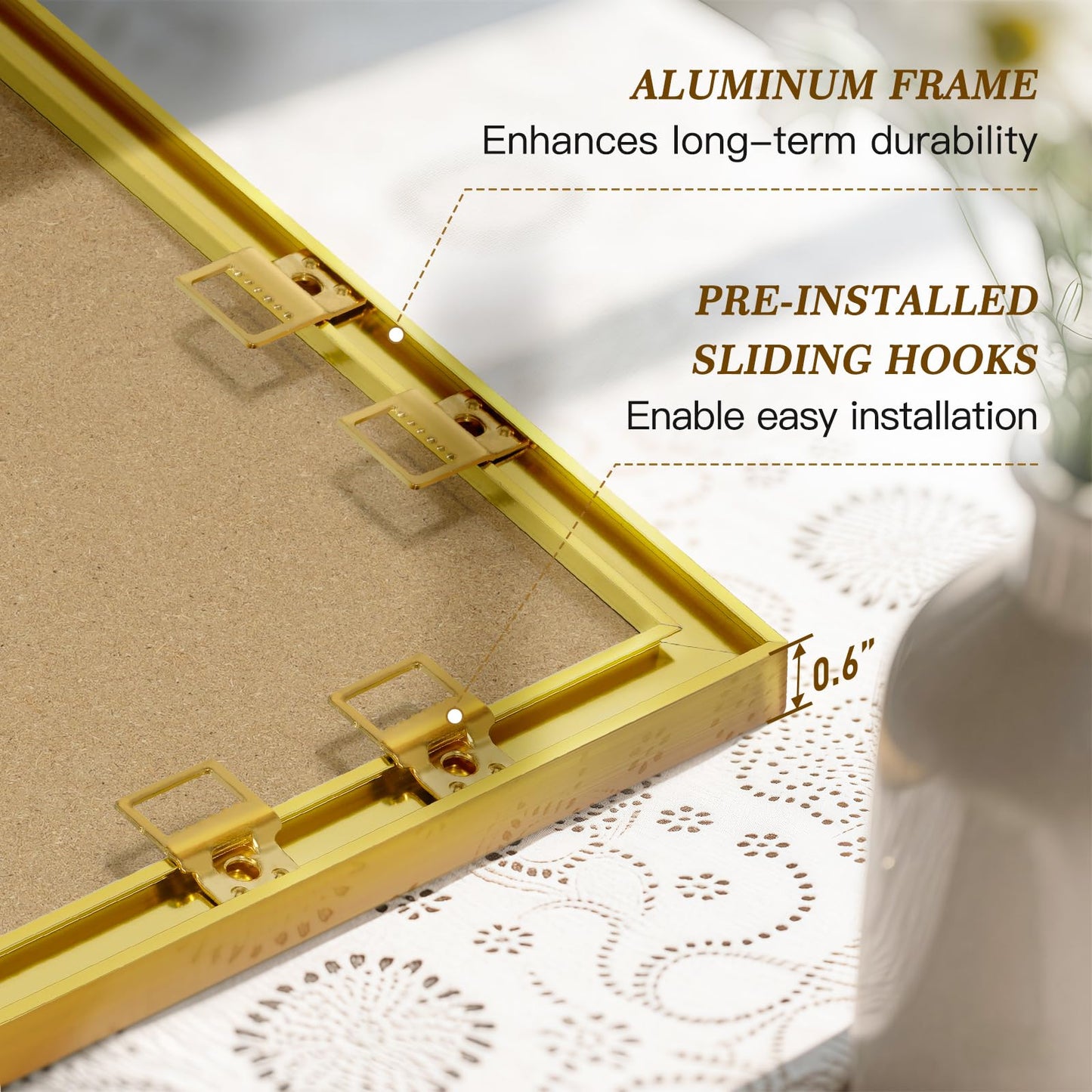 QUEENLINK Linen Bulletin Board 24 x18 Inches, White Pin Board Vision Board, Gold Aluminum Framed Fabric Cork Board for Home Office Wall Decor, 10 Push Pins