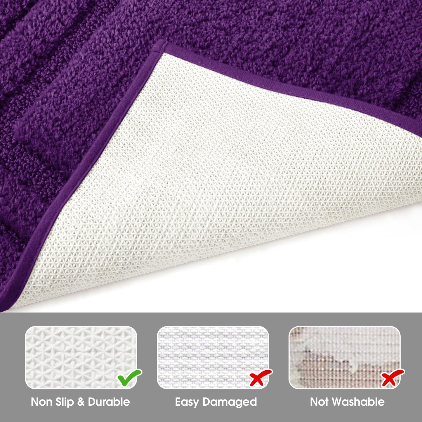 HOMEIDEAS Purple Bathroom Rugs Sets, 2 Piece Super Soft and Absorbent Non Slip Microfiber Machine Washable Bath Mats for Purple Bathroom Decor, 20" x 32" + 16" x 24"