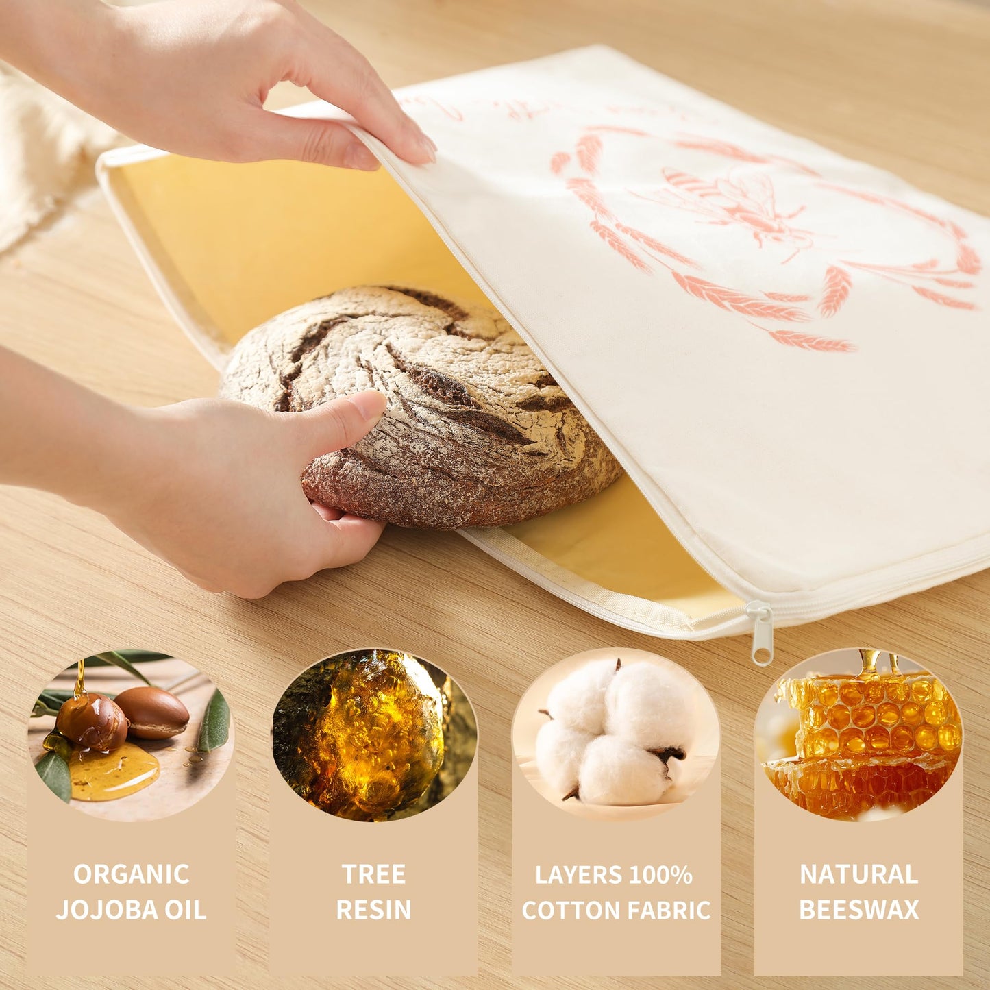 Premium Beeswax Bread Bags for Sourdough - 2 Packs XL Reusable Organic Beeswax Linen Cotton Sourdough Bag, Homesteading Essentials Sourdough Bags with Zip to Keep Fresh Bread Bags for Homemade Bread