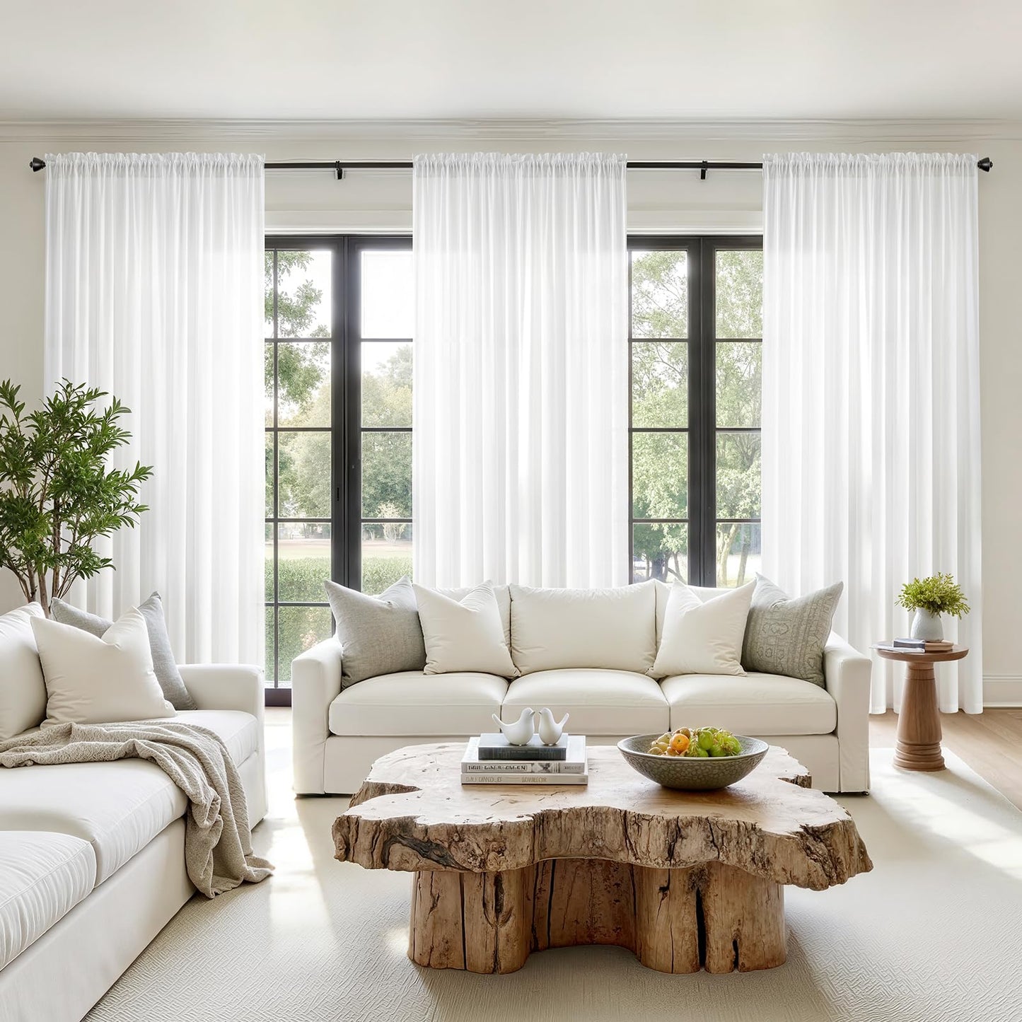 HOMEIDEAS Non-See-Through White Privacy Semi Sheer Curtains 84 Inches Long 2 Panels Set Light Filtering Curtains for Living Room Bedroom Drapes,W52xL84