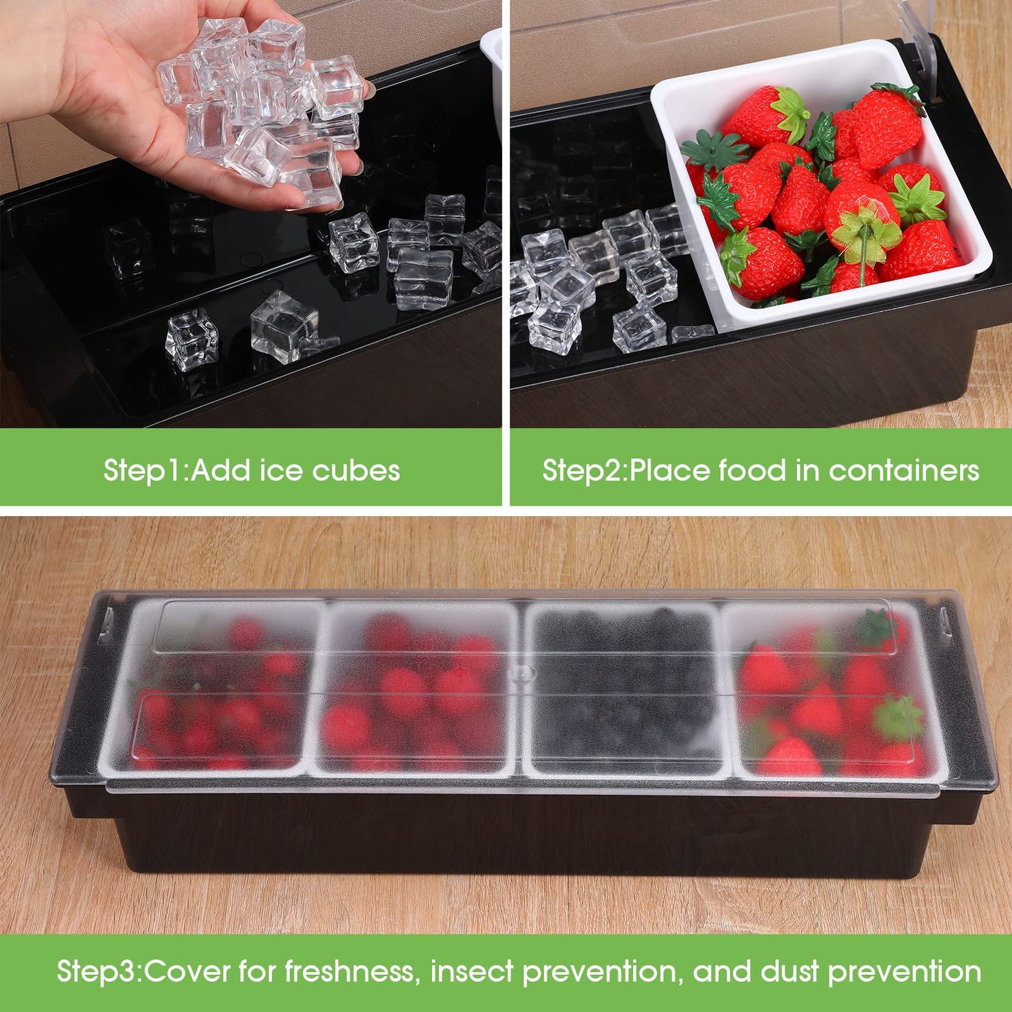 Zhehao 2 Pcs Ice Cooled Condiment Serving Container Chilled Garnish Container with Lid Plastic Fruit Veggie Condiment Caddy Organizer for Outdoor Parties Beach Iced Drinks