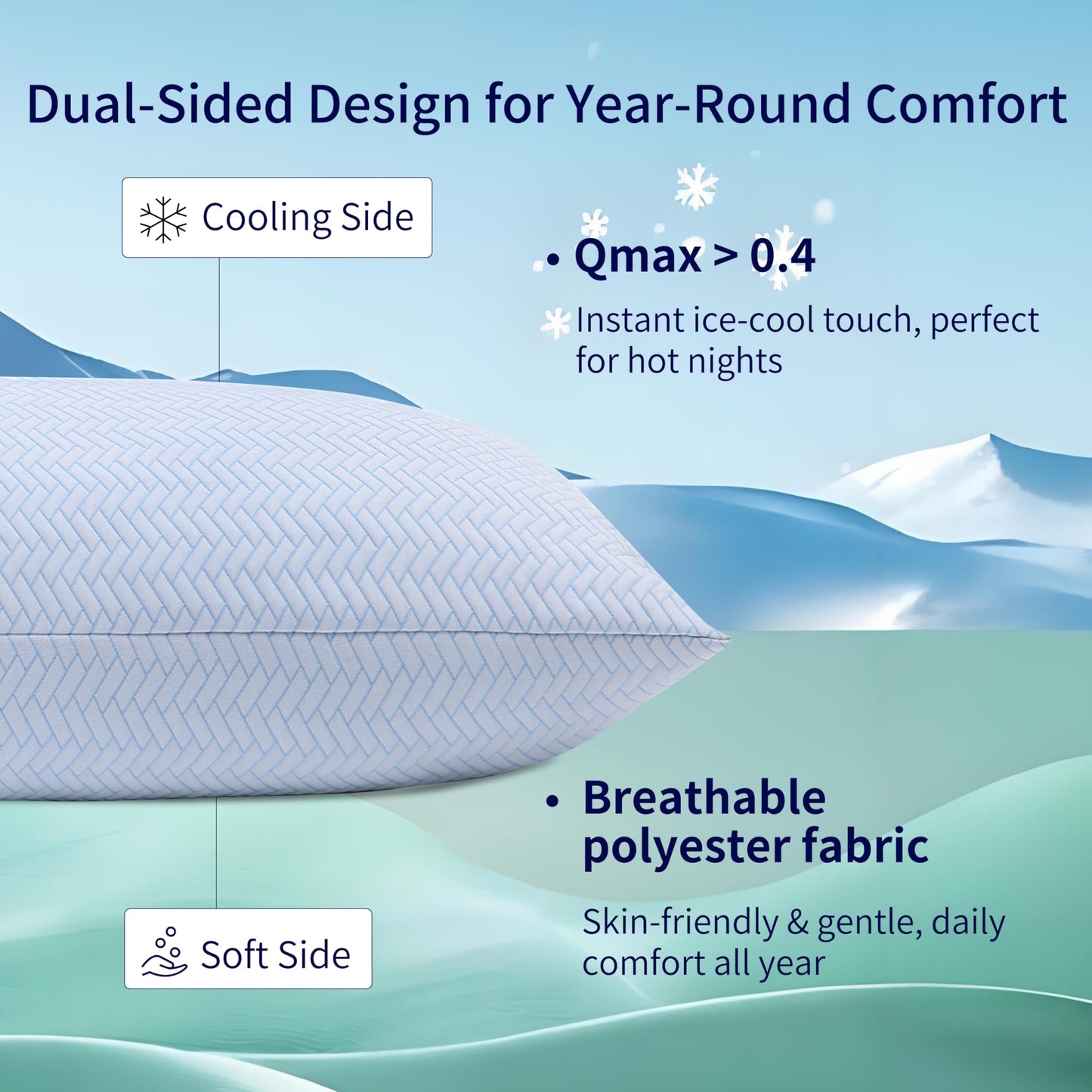 DOWNCOOL Cooling Pillow Queen Size Set of 2, Adjustable Shredded Memory Foam Pillows for Sleeping, Cool Bed Pillows for Hot Sleepers, Supportive Firm Pillow for Side Back Stomach Sleepers, 20X30