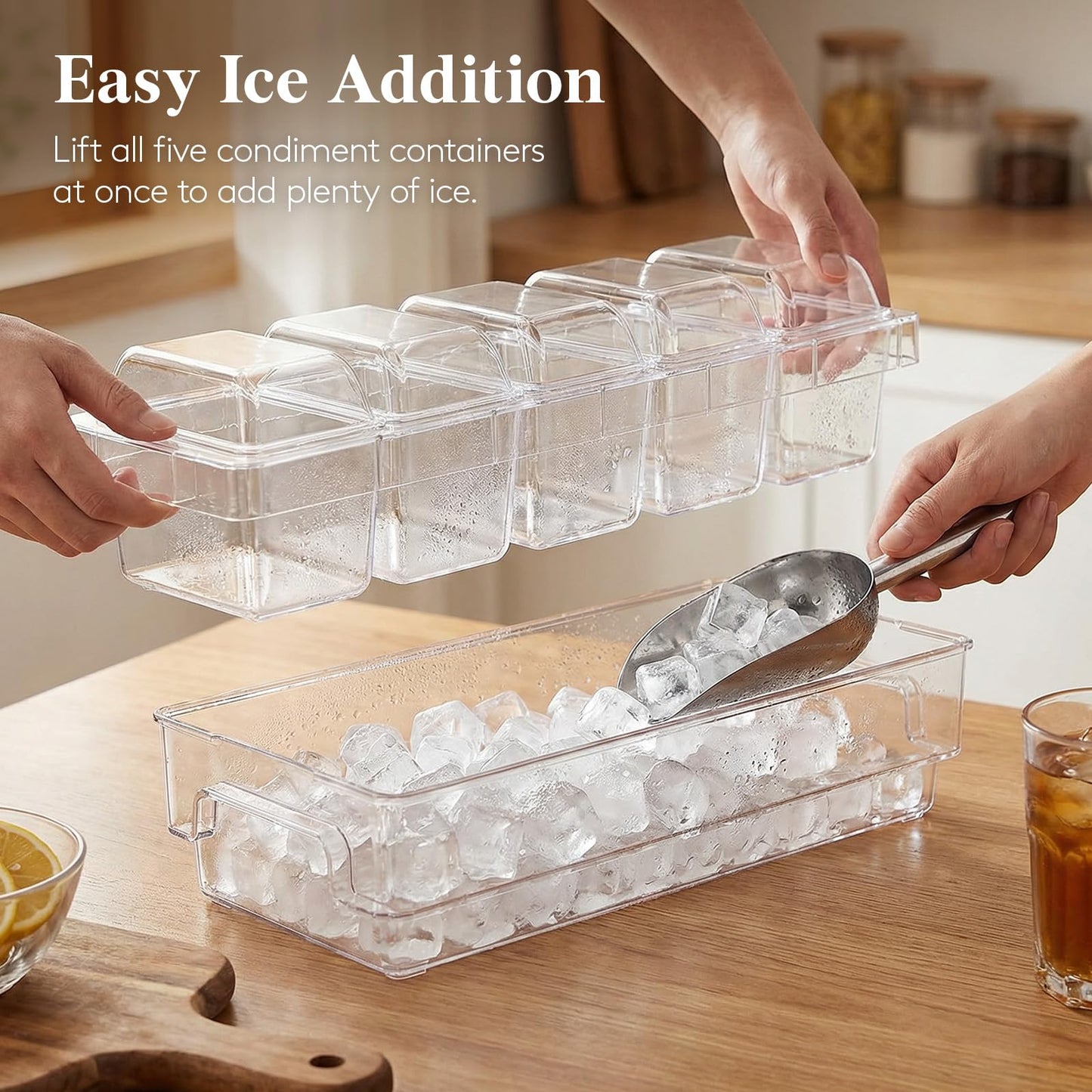 Lifewit Chilled Condiment Caddy with Lids 2 Pcs, Serving Set for Party with 5 Containers & Accessories, Garnish Tray for Bartender, Server Platter for Taco & Mimosa Bar, Lemonade Stand, Buffet Hosting
