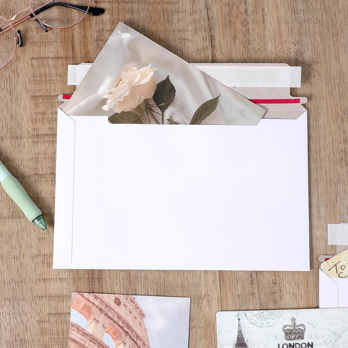 200 Pack 6.5x4.5 inch Rigid Mailer Self Seal Photo Document Mailers, Stay Flat White Cardboard Shipping Envelopes White Photography Mailers for CD, Photos, Document