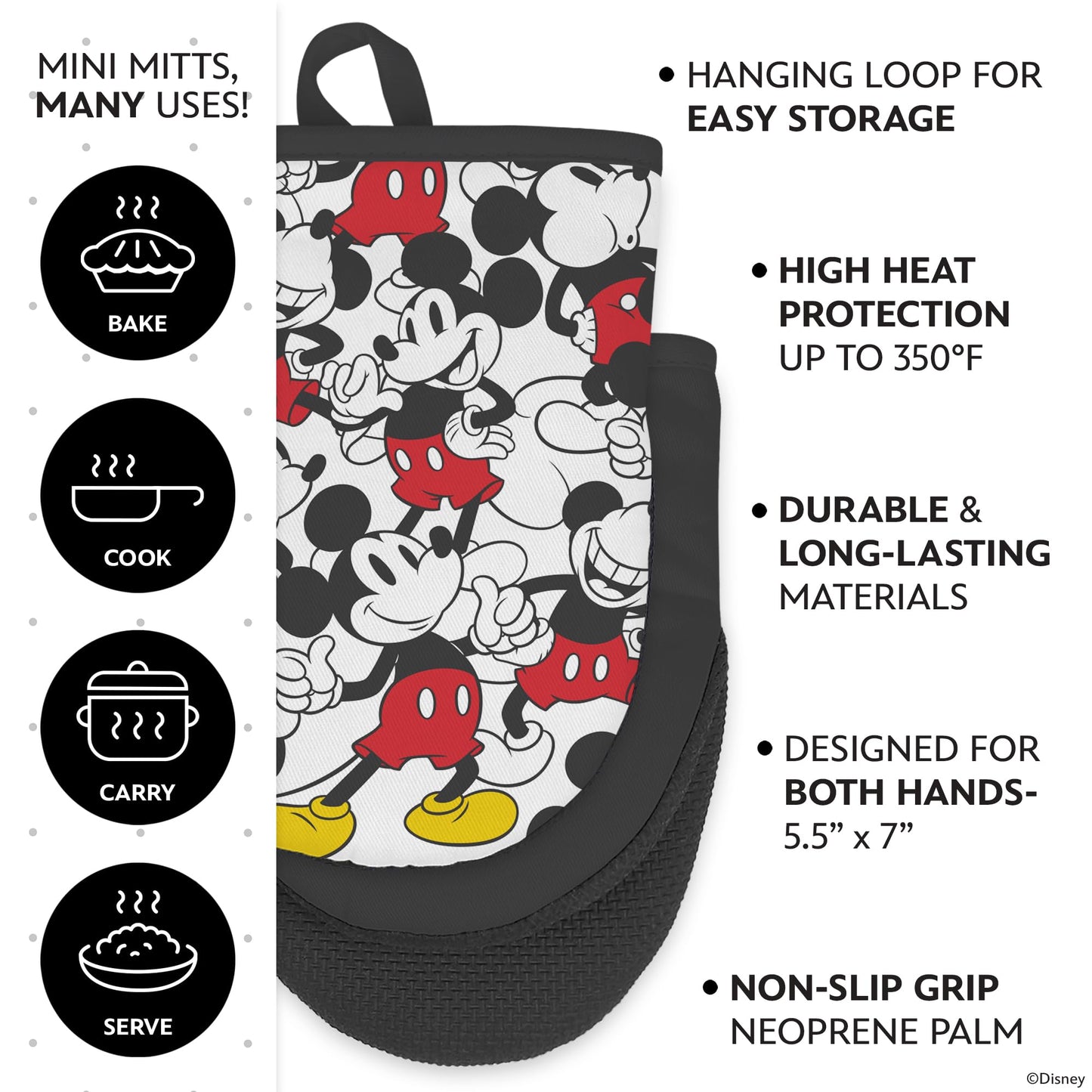 Best Brands Disney Apron & Oven Mitts Set – 3 Piece Bundle with 1 Cotton Kitchen Apron for Cooking & 2 Heat Resistant Pot Holders