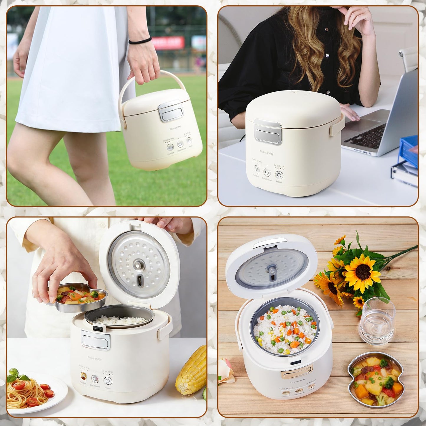 Mini Rice Cooker, Small Rice Cooker 2 Cup Uncooked(4 Cup Cooked), Portable Non-stick Electric Rice Maker, for Dorm Travel Office 1-2 Person, 12 Hours Timer Delay & Keep Warm, Beige