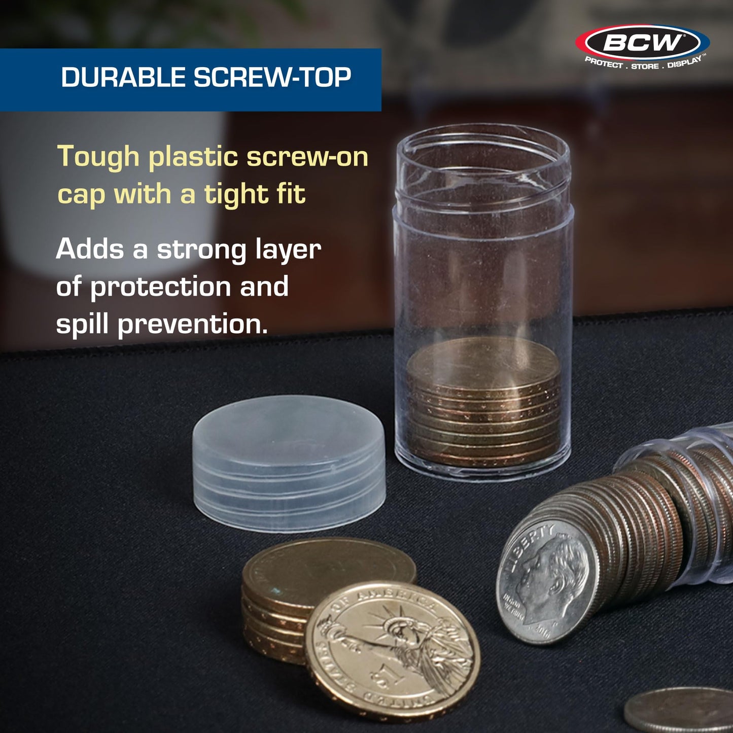 BCW Coin Tubes for US Pennies - 50ct | Holds Lincoln Penny | Durable Plastic Tube Holders | Collecting Supplies