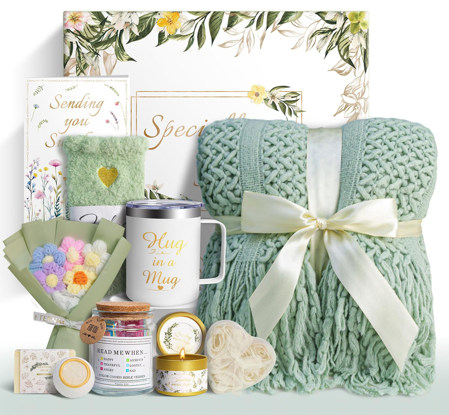 Sparkalyn 11 PCS Birthday Gifts for Women, Get Well Soon Gifts Baskets for Women Self Care Gifts, Spa Care Package After Surgery Thinking of You Sympathy Gift,Gift for Sick Friends Mom w/Blanket