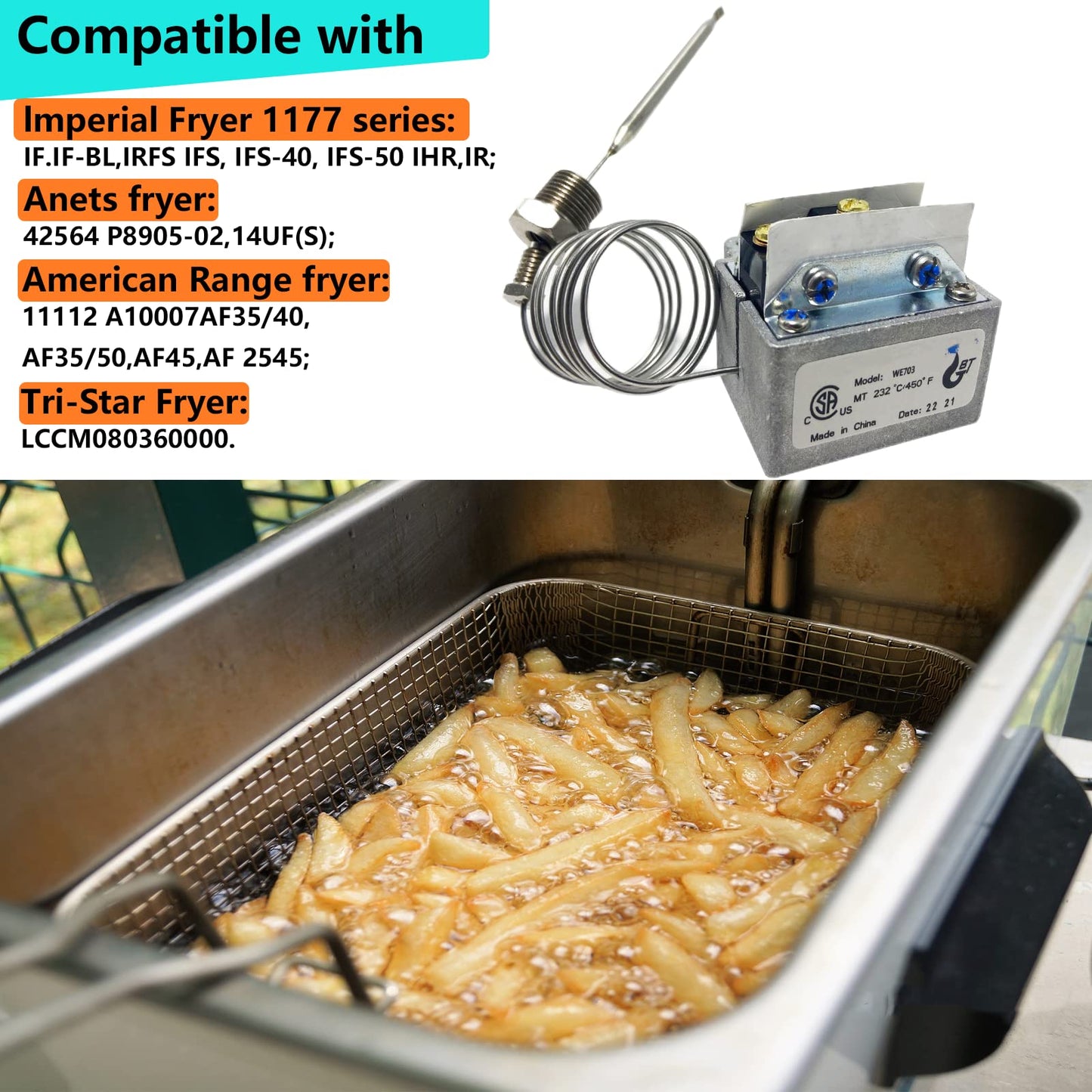 [Upgraded]1177 high limit thermostat fryer switch for Fryer 3/8" Mpt Stuff Box 450°F LCCM2003000 Gas Fryer Compatible With ATOSA 301030005,IMPERIAL,ROBERTSHAW,etc deep Fryer Catering Equipment