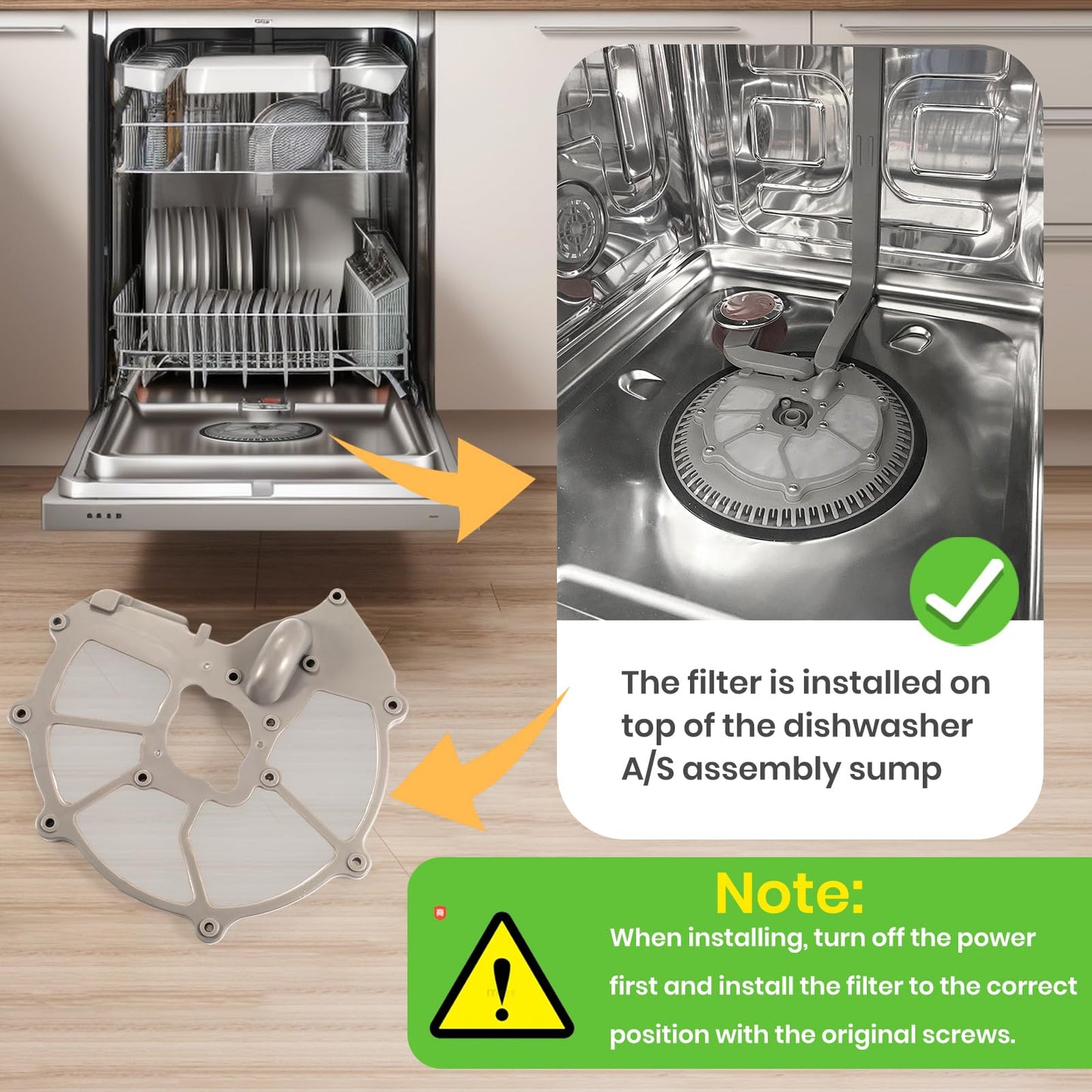 Upgrade DD81-01635A For Samsung Dishwasher Mesh Filter Sump Filter (Hump Version) - Compatible With Samsung Dishwasher Parts (Match DD81-01634B Sump-Cover)