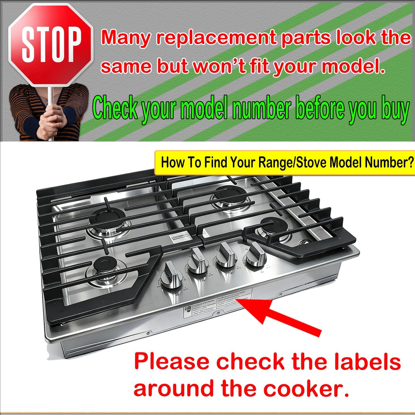 Upgraded Metal WB03X29300 Gas Stove Surface Burner Control Knobs,Compatible with GE Cooktop Knobs Replacements Models:JGP3030SL2SS, JGP3036SL1SS,JGP3530SL1SS,JGP5530SL1SS,JGP5536SL1SS Stainless Steel
