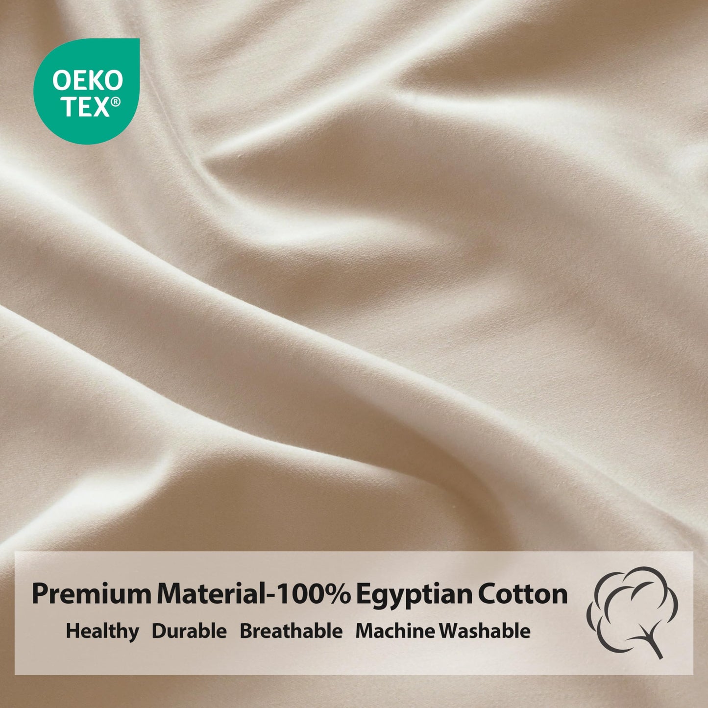 2-Pack Pure Cotton Twin XL Bottom Sheet for Adjustable Bed Split King, 600 TC 16" Deep Pocket Egyptian Cotton Fitted Sheet (2-Pack, Twin XL, Beige)