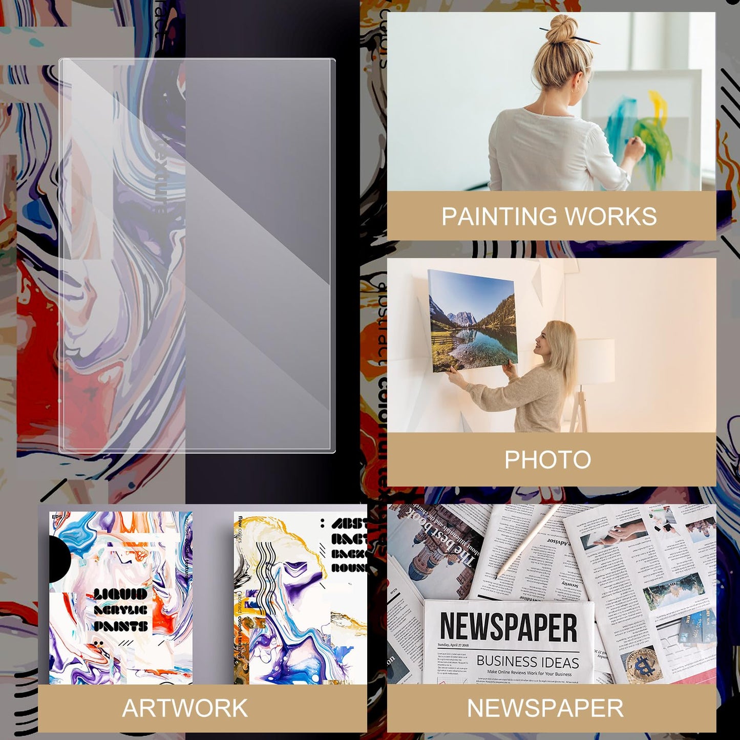 Henoyso 12 Pcs Poster Protector Sleeves 16 x 20 Inch, Clear Plastic Poster Sleeves Frame, Waterproof Rigid Print Sheet Protectors for Art Portfolio Storage, Wall Display, Magazines, Photos, Papers
